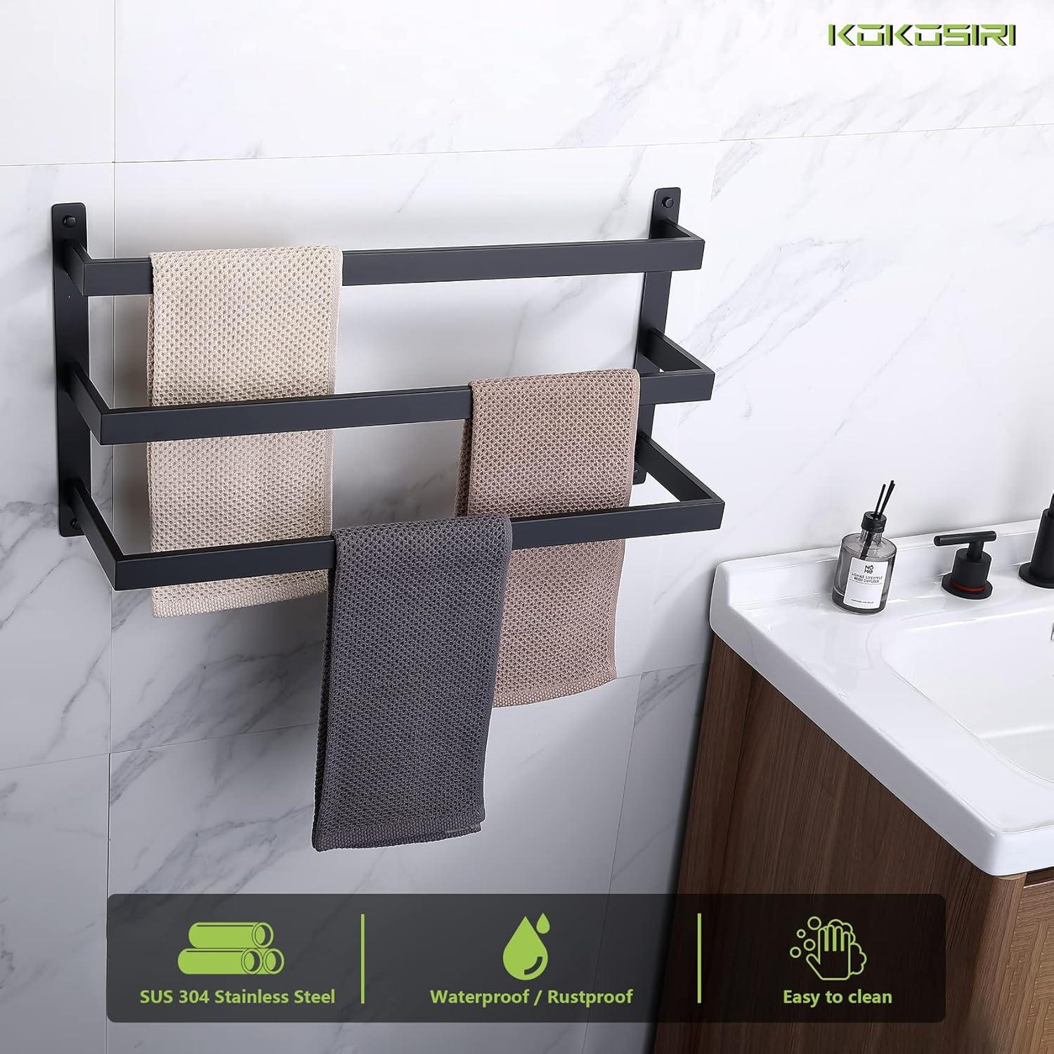 KOKOSIRI Bath Towel Bars Matte Black Bathroom 3-Tiers Ladder Towel Rails Wall Mounted Towels Shelves Rack Stainless Steel B5002BK-L24