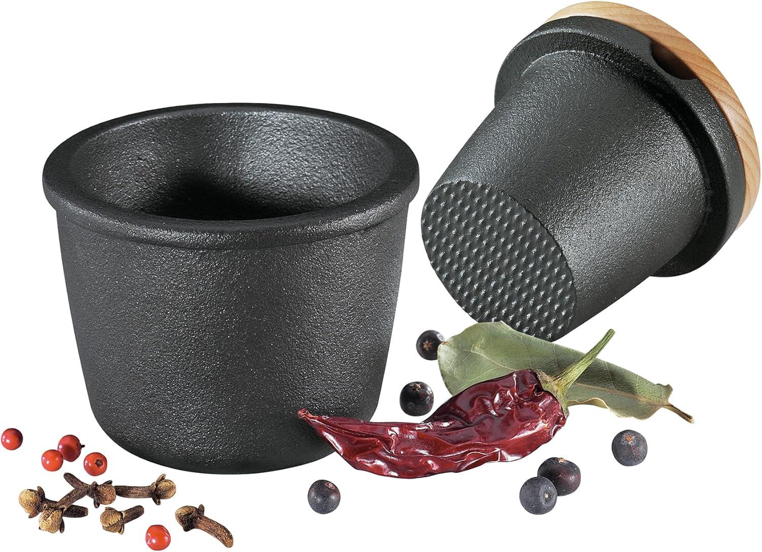 Black Cast Iron Spice Grinder with Beech Wood Lid