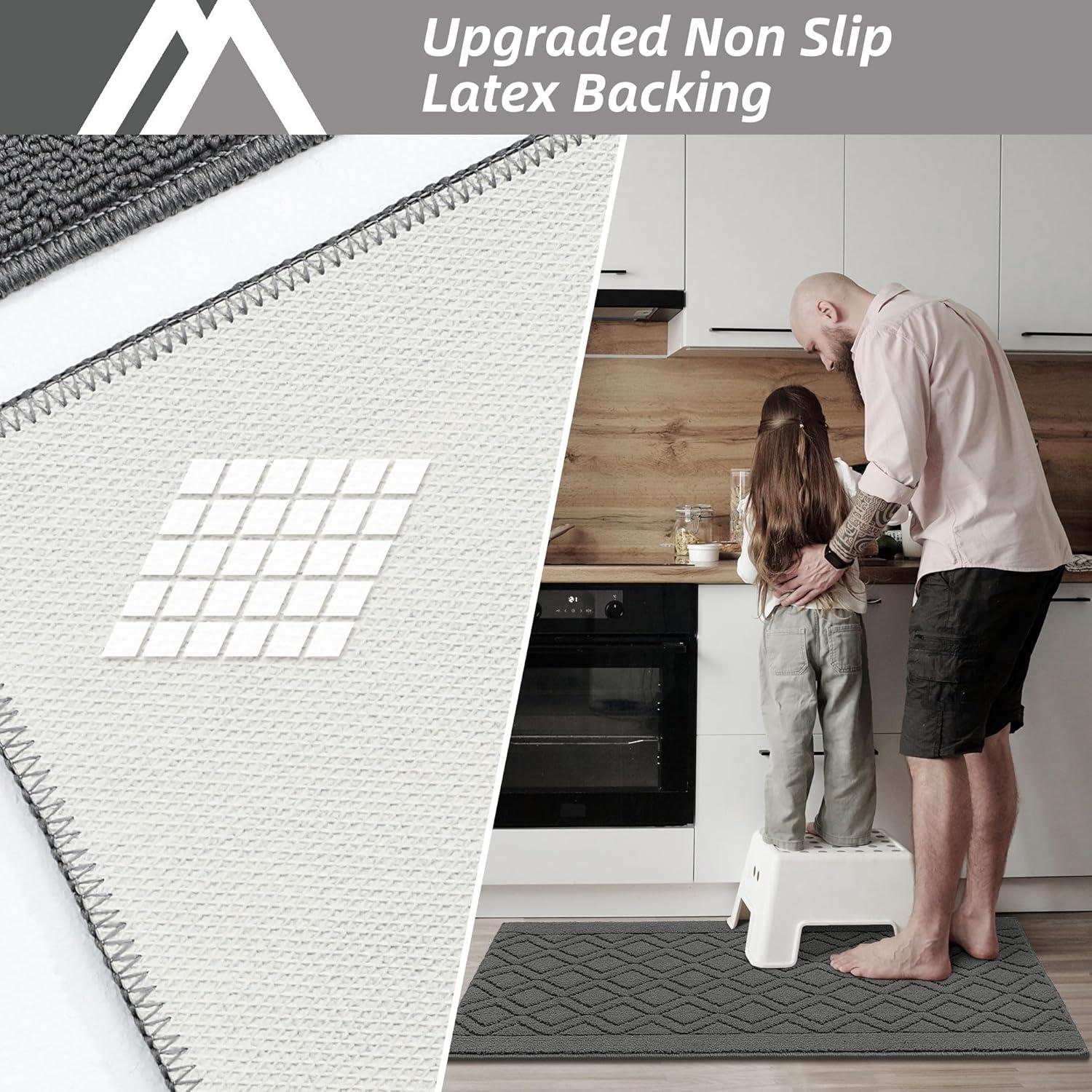 FloorHug Kitchen Rugs and Mats 2 PCS, 20"x30"+20"x48", Absorbent and Stain-Resistant Kitchen Mats Non-Slip, Kitchen Runners Machine Washable, Rugs for Kitchen, Laundry Room, Entrance, Grey