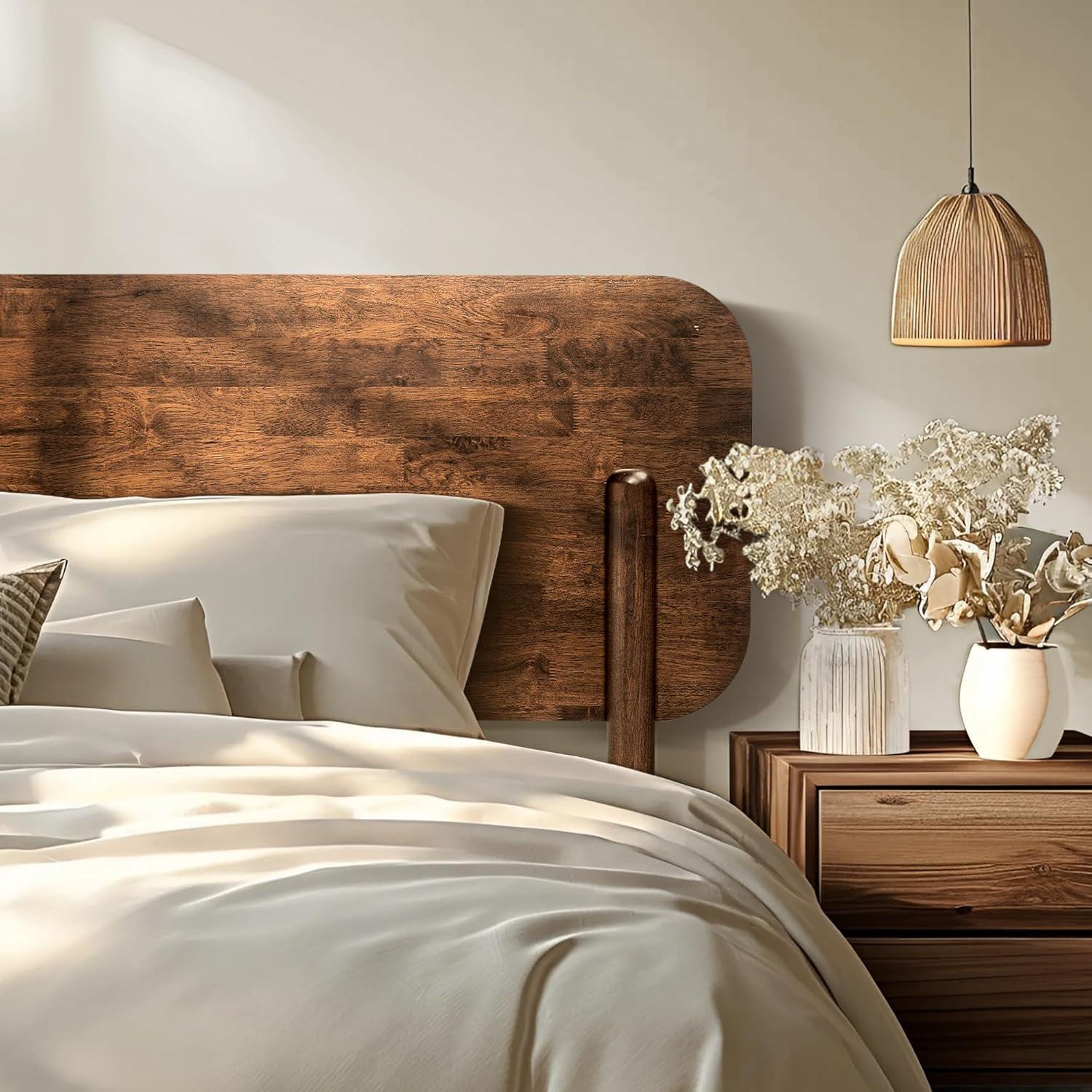 Acacia Frida King Size Bed Frame and Headboard, King Size Platform Bed Frame Scandinavian Wood Bed Compatible with All Mattress Types, Wood Slats Support, King Bed Frame Wood Bed Frame, Walnut