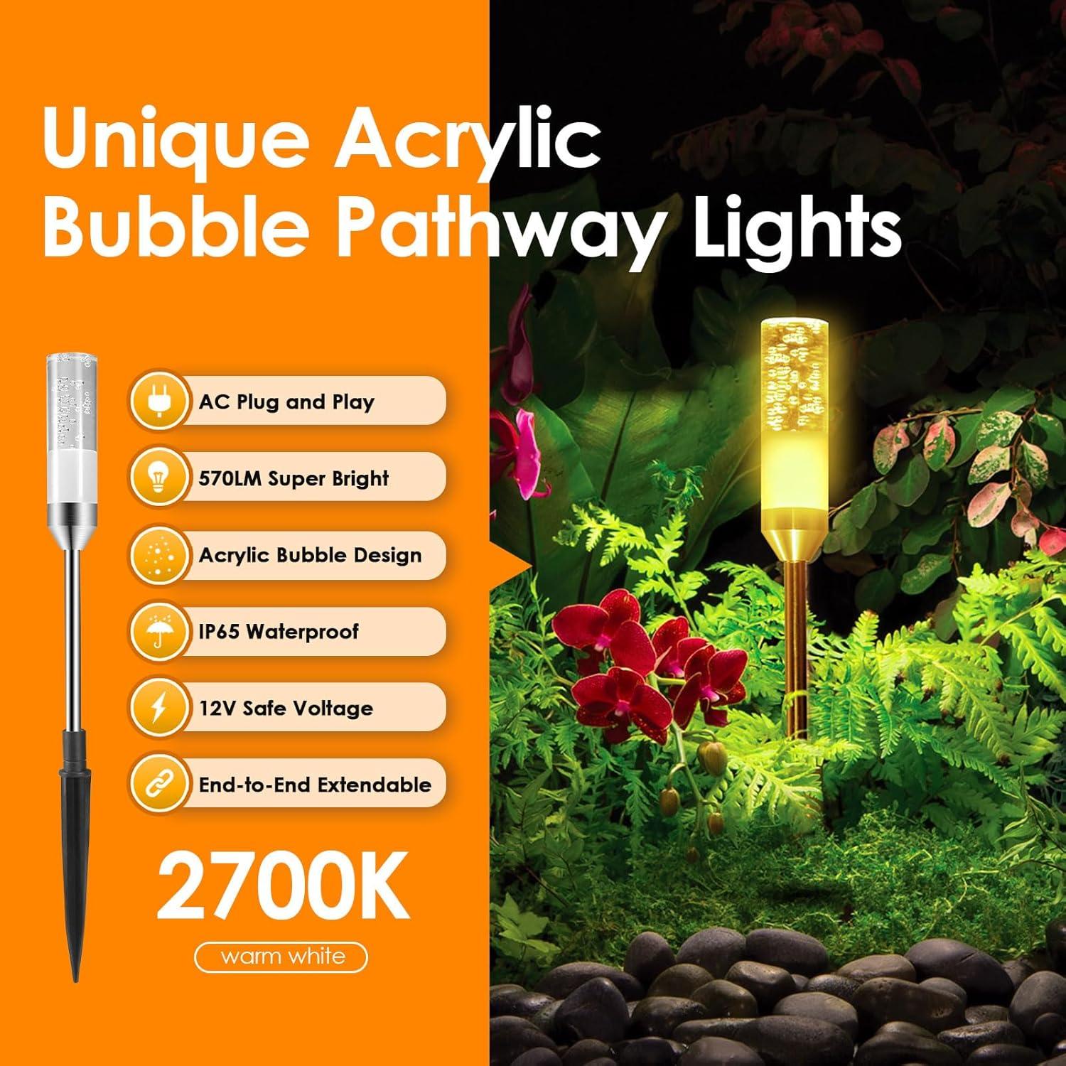 Warm White Acrylic LED Pathway Lights Set of 6