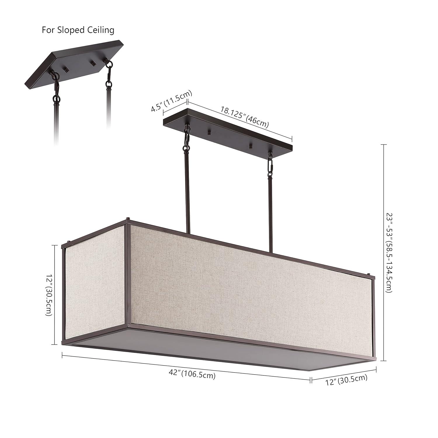 Cole 42 in. 4-Light Rectangular Oil Rubbed Bronze/Beige Minimalist Industrial Linen Iron Linear LED Pendant