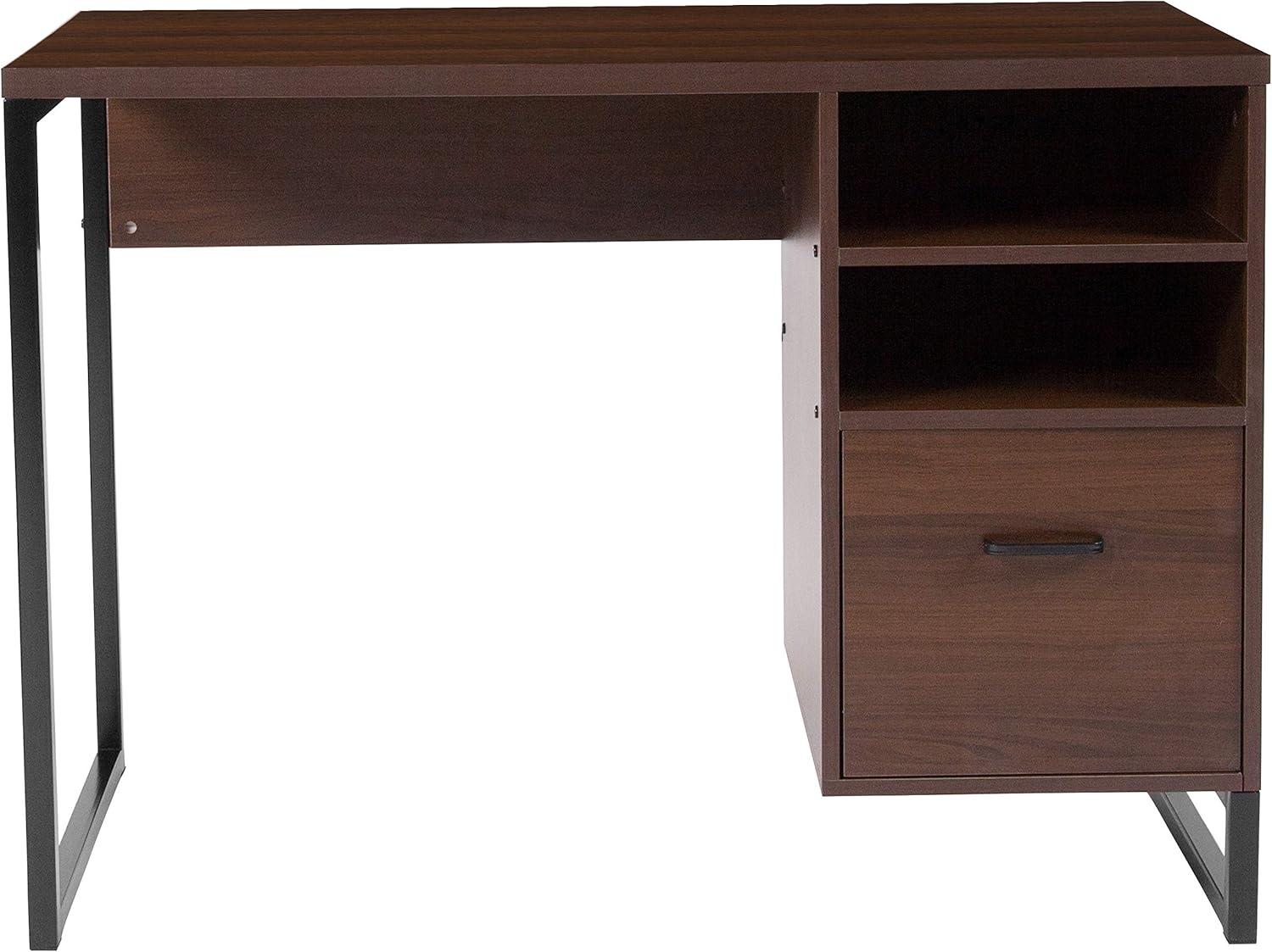 Flash Furniture Northbrook Rustic Coffee Wood Grain Finish Computer Desk with Black Metal Frame