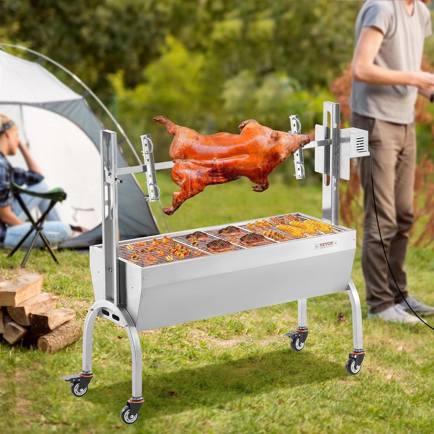 Stainless Steel Rotisserie Grill with Electric Motor and Wheels