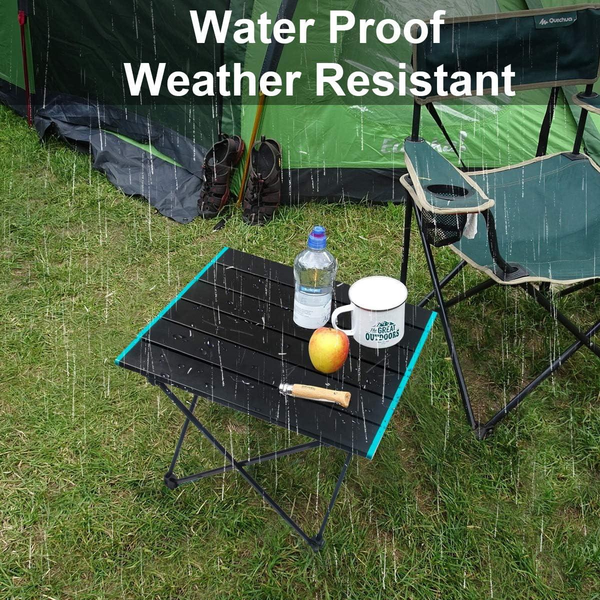 Camping Table Portable Folding Camping Side Tables Aluminum Table Top with Carrying Bag, Waterproof Fold Up Lightweight Table for Picnic Camp Beach Outdoor BBQ Cooking, Travel Beach Tables Black