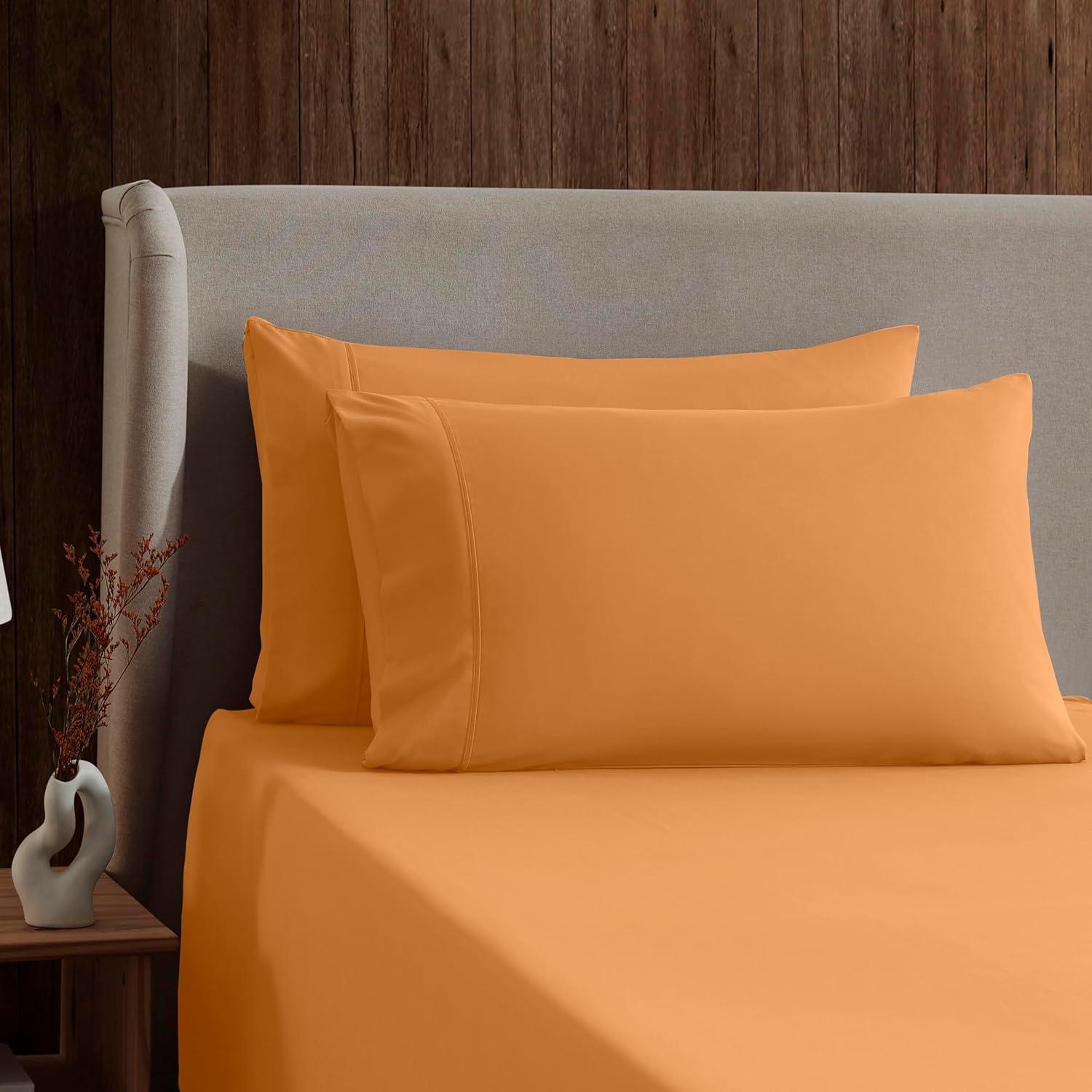 Nestl 4 Piece Queen Bed Sheet Set, Deep Pocket Extra Soft Microfiber Queen Sheets - Apricot Light Orange