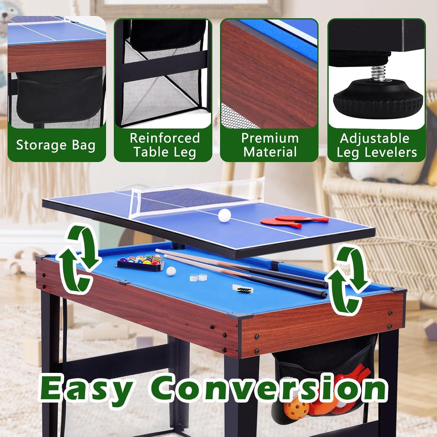 48" Multi Game Table, 9 in 1 Combo Game Table, Arcade Combination Game Table Set w/Billiards, Ping Pong, Hockey, Basketball, Bean Bag and Foosball for Adult, Kids, Home,Game Room