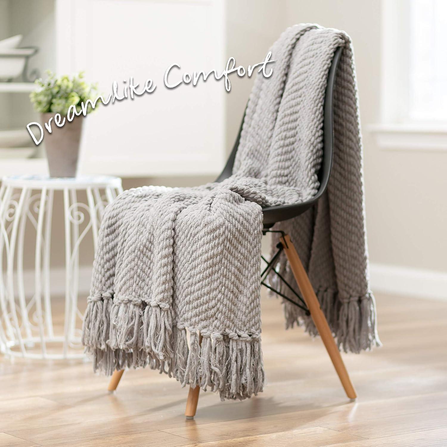 Chanasya Textured Knit Throw Blanket with Tassels