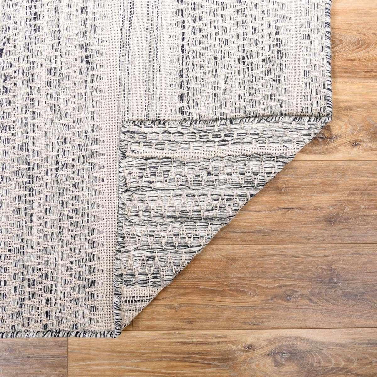 Hauteloom Arabi Boho Hand Woven Wool Natural Fiber Soft Area Rug for Living Room, Bedroom, Dining Room- Traditional Farmhouse High Pile Braided Carpet - Black, Gray, Beige - 8' x 10' (8x10)