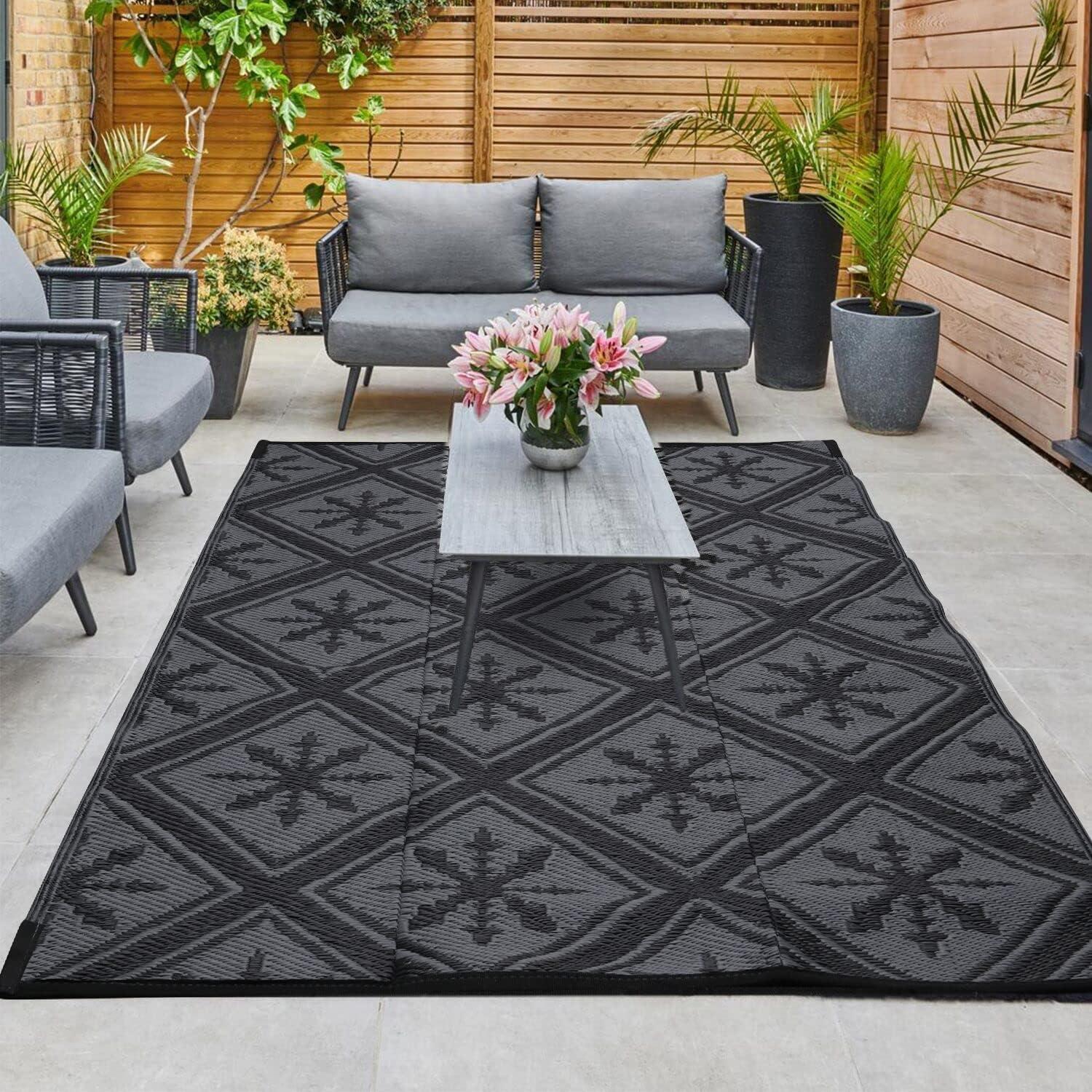 8x10 ft Waterproof Outdoor Rugs, Portable Lightable Plastic Straw RV Rug Floor Mat Area Rugs for Patio,Backyard, Camping