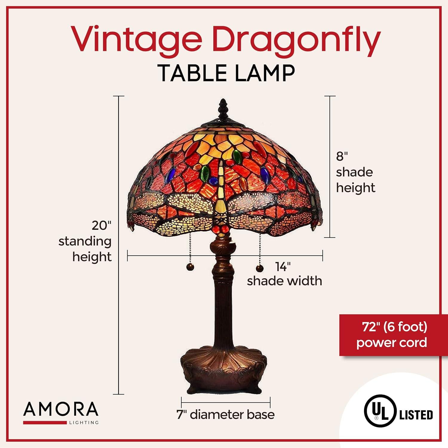 Amora Lighting  Tiffany Style Dragonfly 2 Light Table Lamp