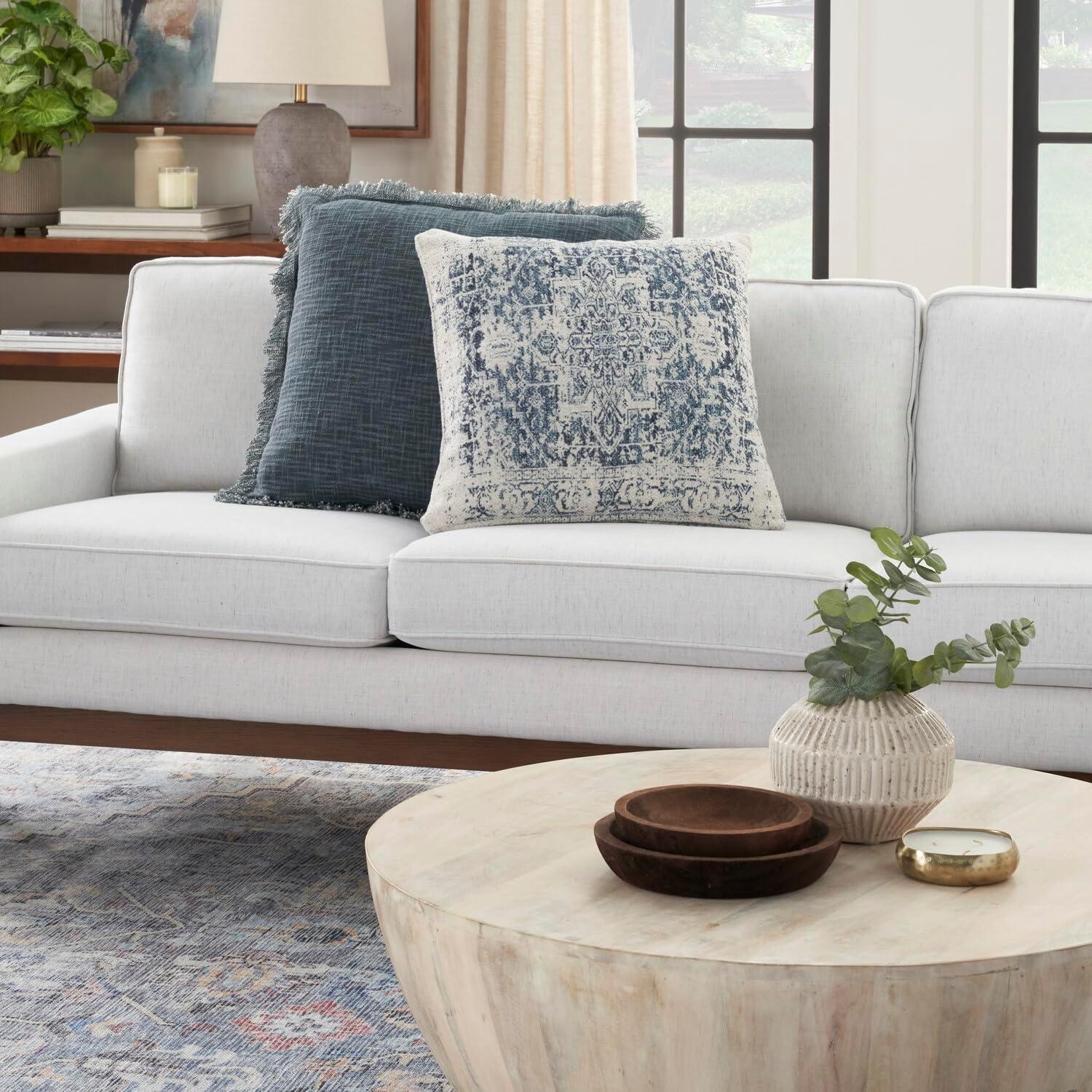 20"x20" Oversize Nicole Curtis Vintage Medallion Indoor Square Throw Pillow Ivory/Navy - Nicole Curtis: Handmade, 100% Cotton, Zipper Closure