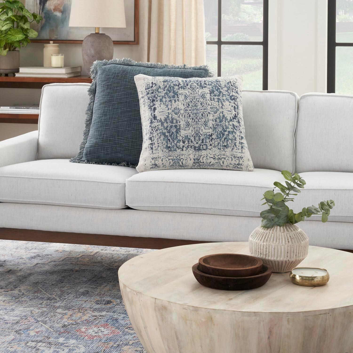 20"x20" Oversize Nicole Curtis Vintage Medallion Indoor Square Throw Pillow Ivory/Navy - Nicole Curtis: Handmade, 100% Cotton, Zipper Closure