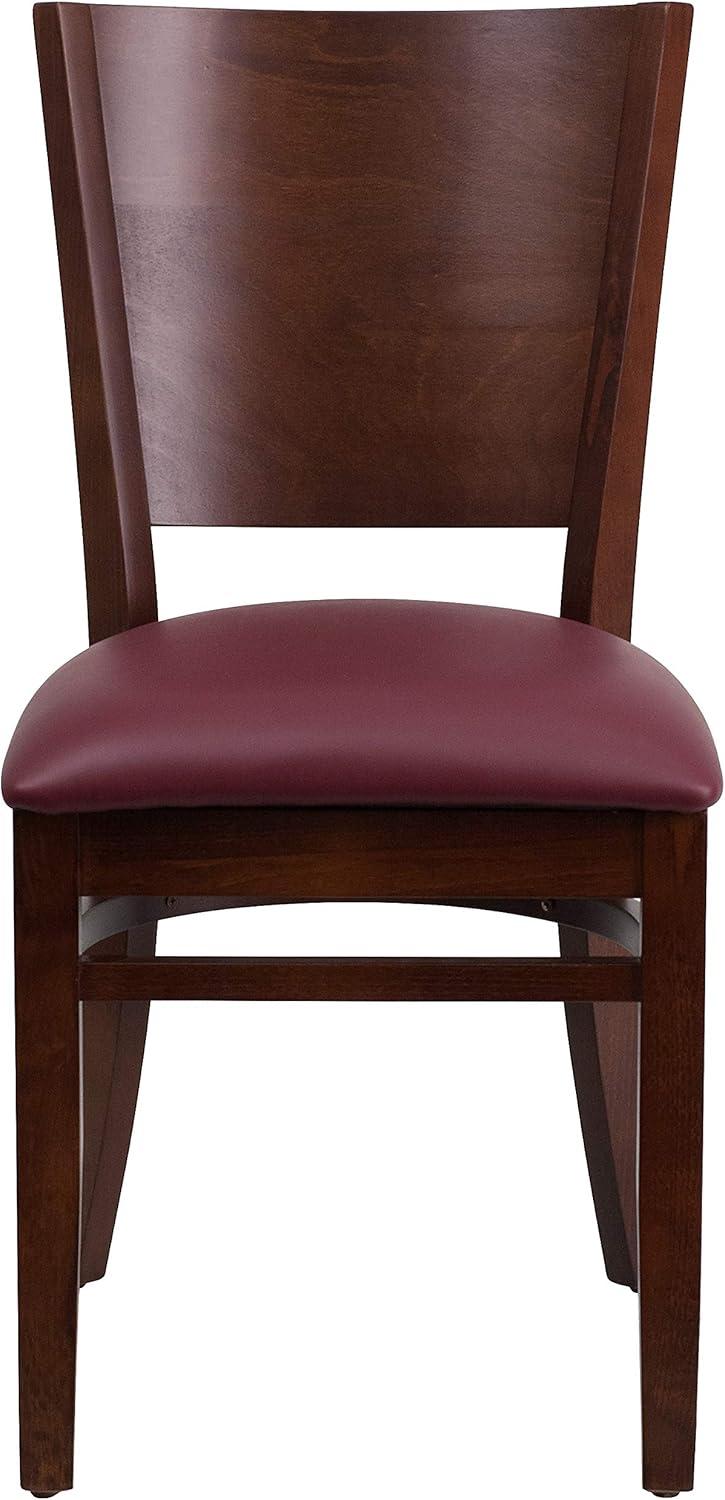 Flash Furniture Lacey Series Solid Back Walnut Wood Restaurant Chair - Burgundy Vinyl Seat