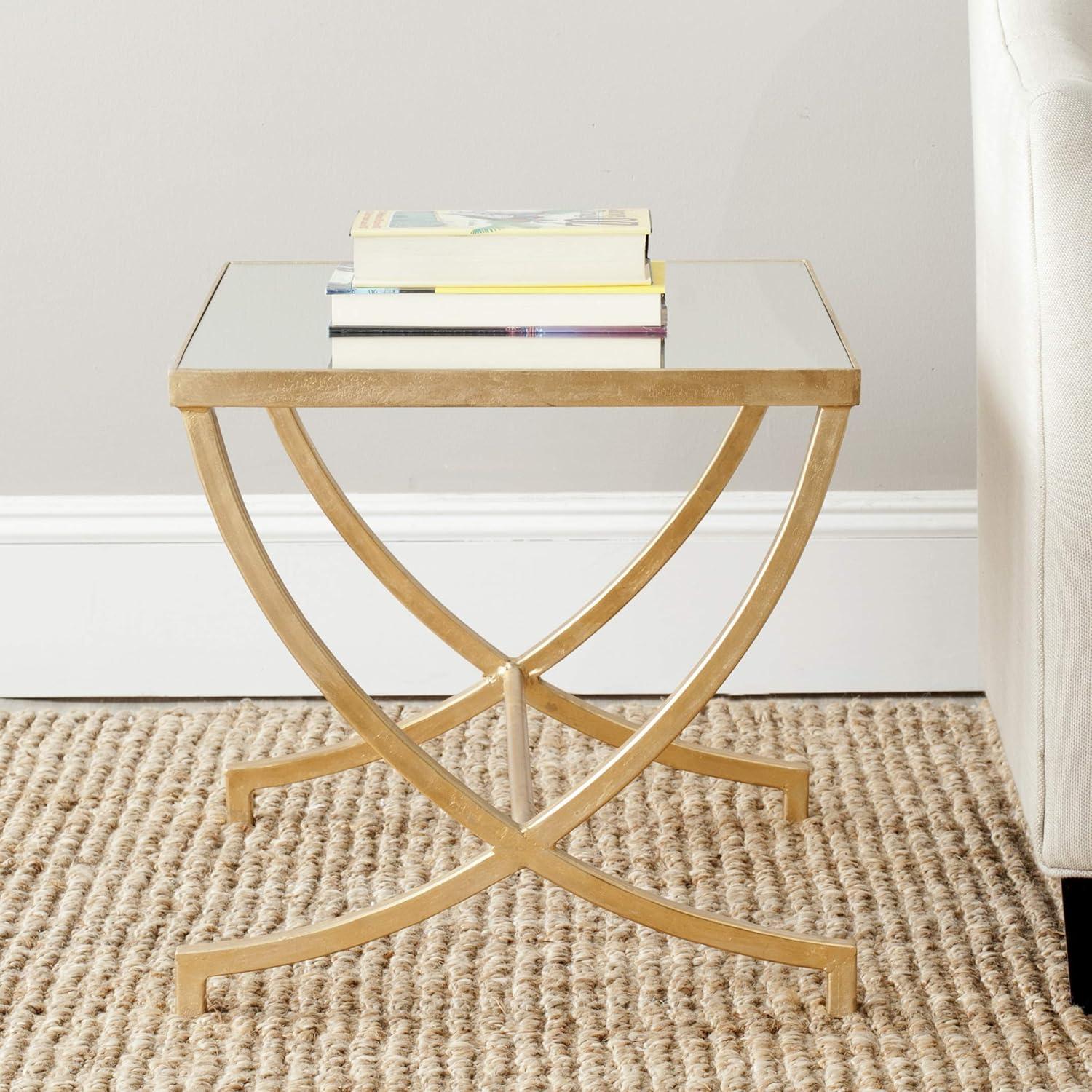 Elegant Gold Leaf Mirrored Rectangular Accent Table