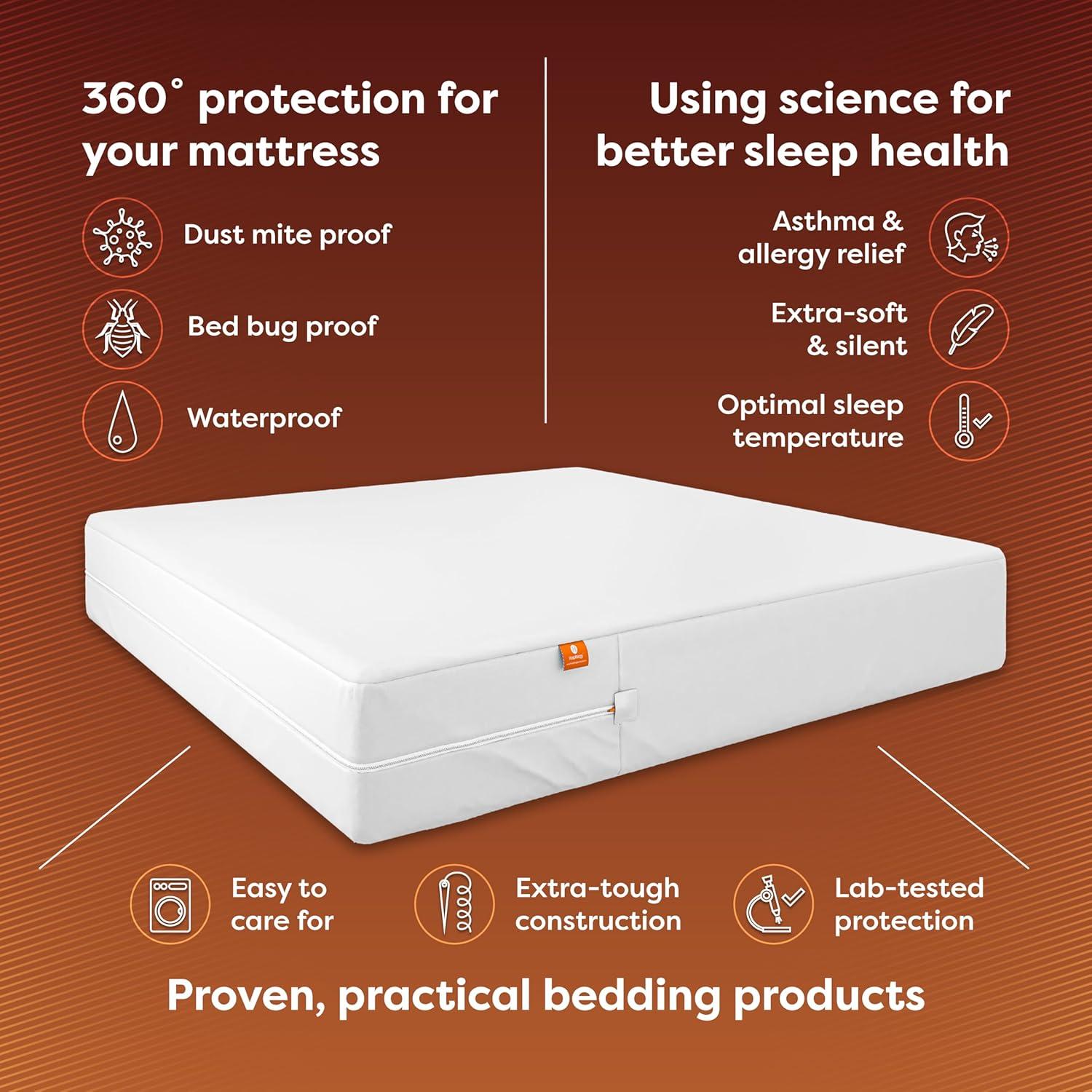 Hospitology The Original Sleep Defense System Zippered Waterproof Bedbug Proof Dust Mite Proof Mattress Encasement