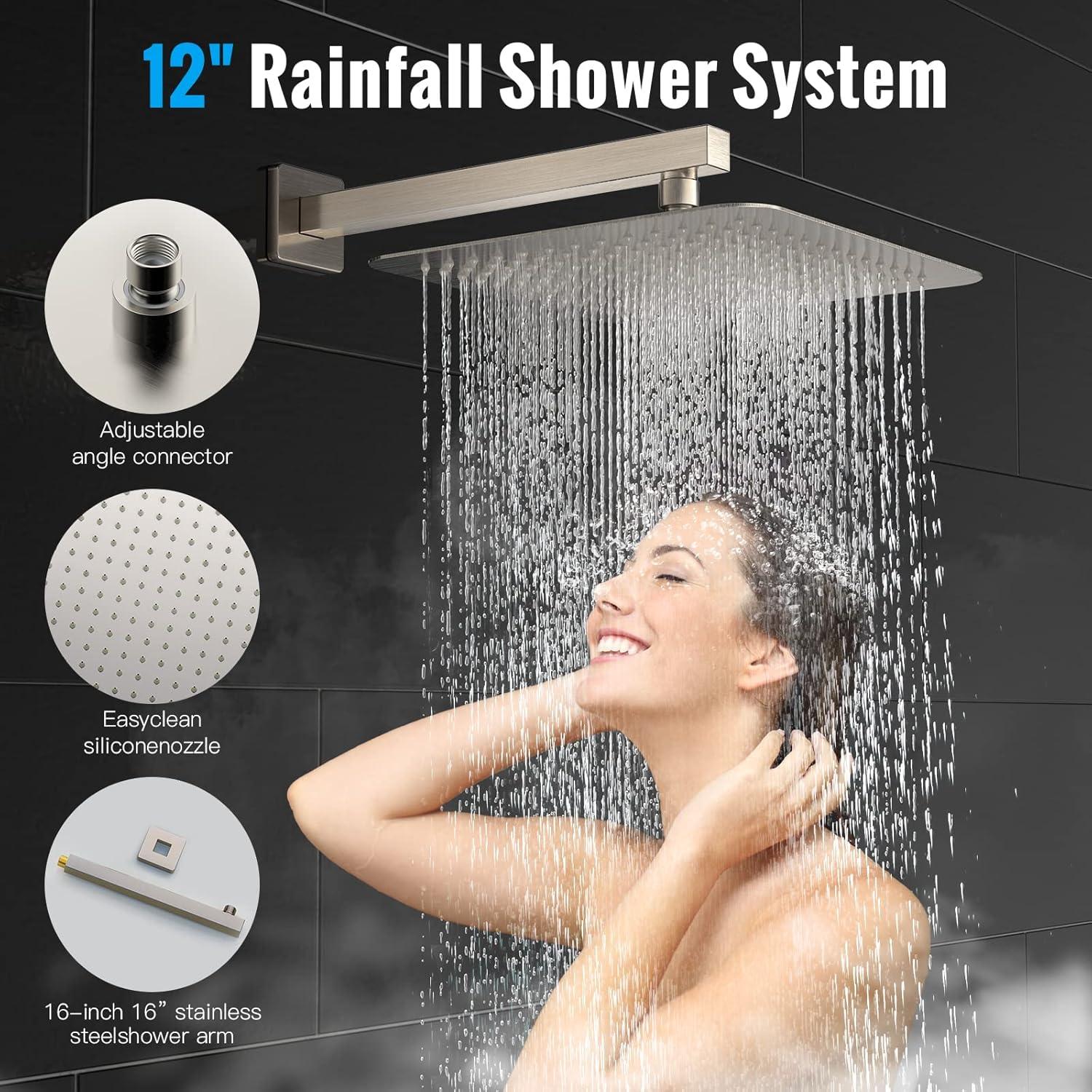 12'' Brushed Nickel Wall Mounted Rain Shower System