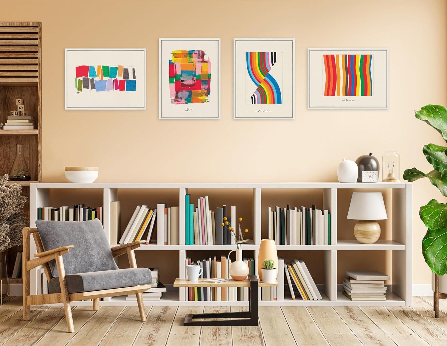 Colorful Geometric Abstract Canvas Wall Art with White Frame