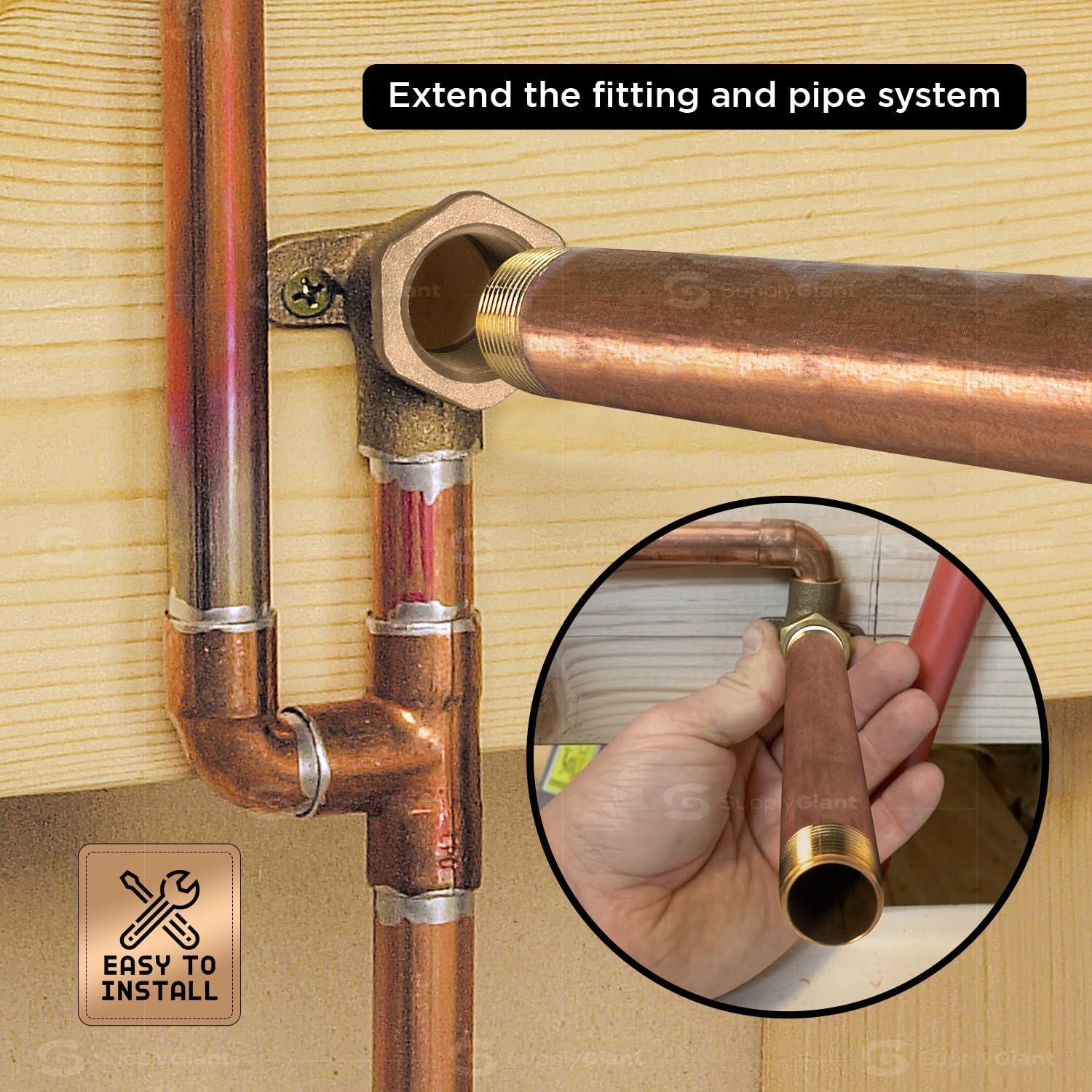 Everflow Supplies NPBR1225 2-1/2" Long Brass Nipple Pipe Fitting with 1/2" Nominal Diameter and NPT Ends