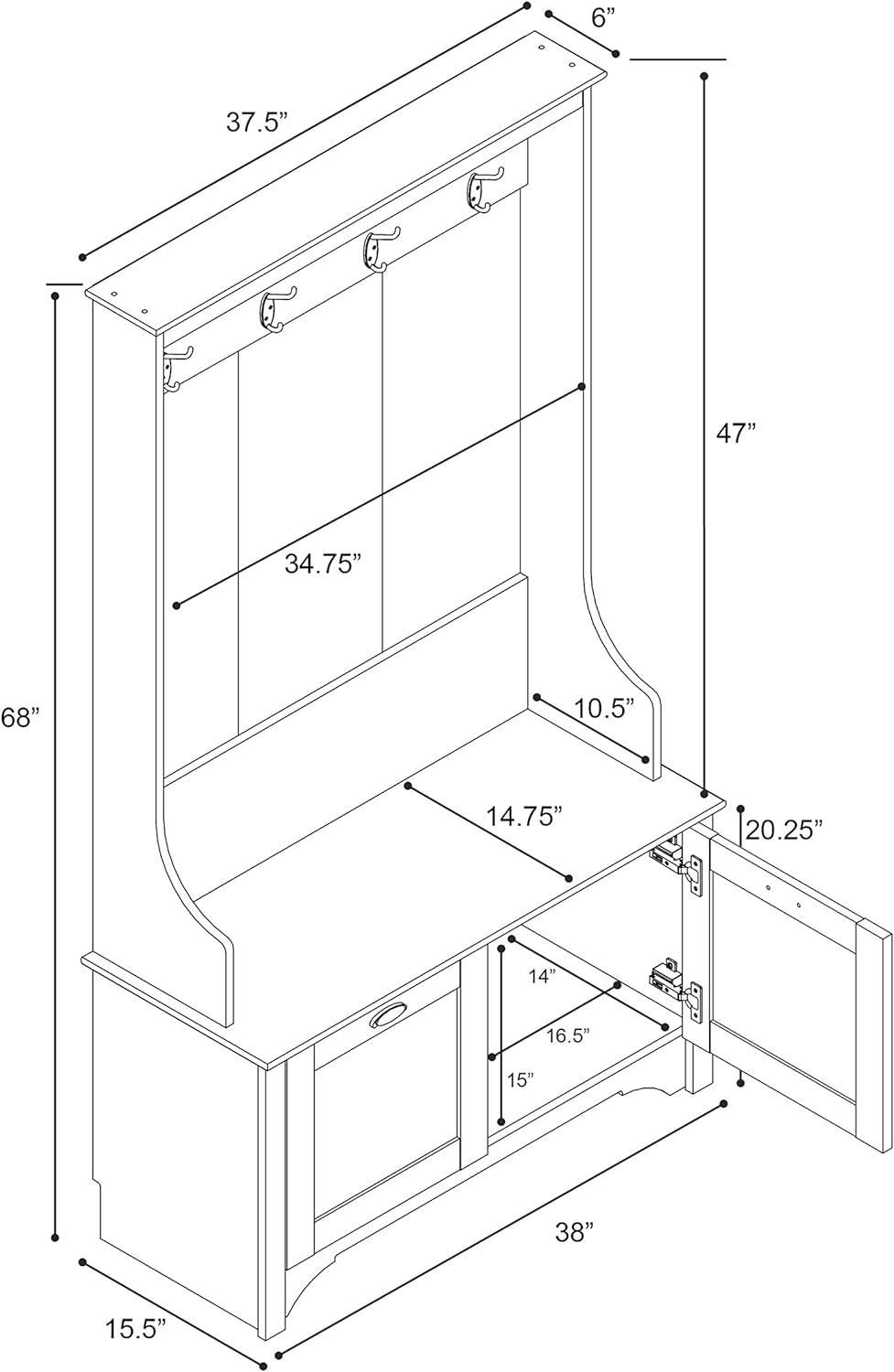 Prepac Wide Hall Tree with Shaker Doors, Espresso, Entryway Storage Bench