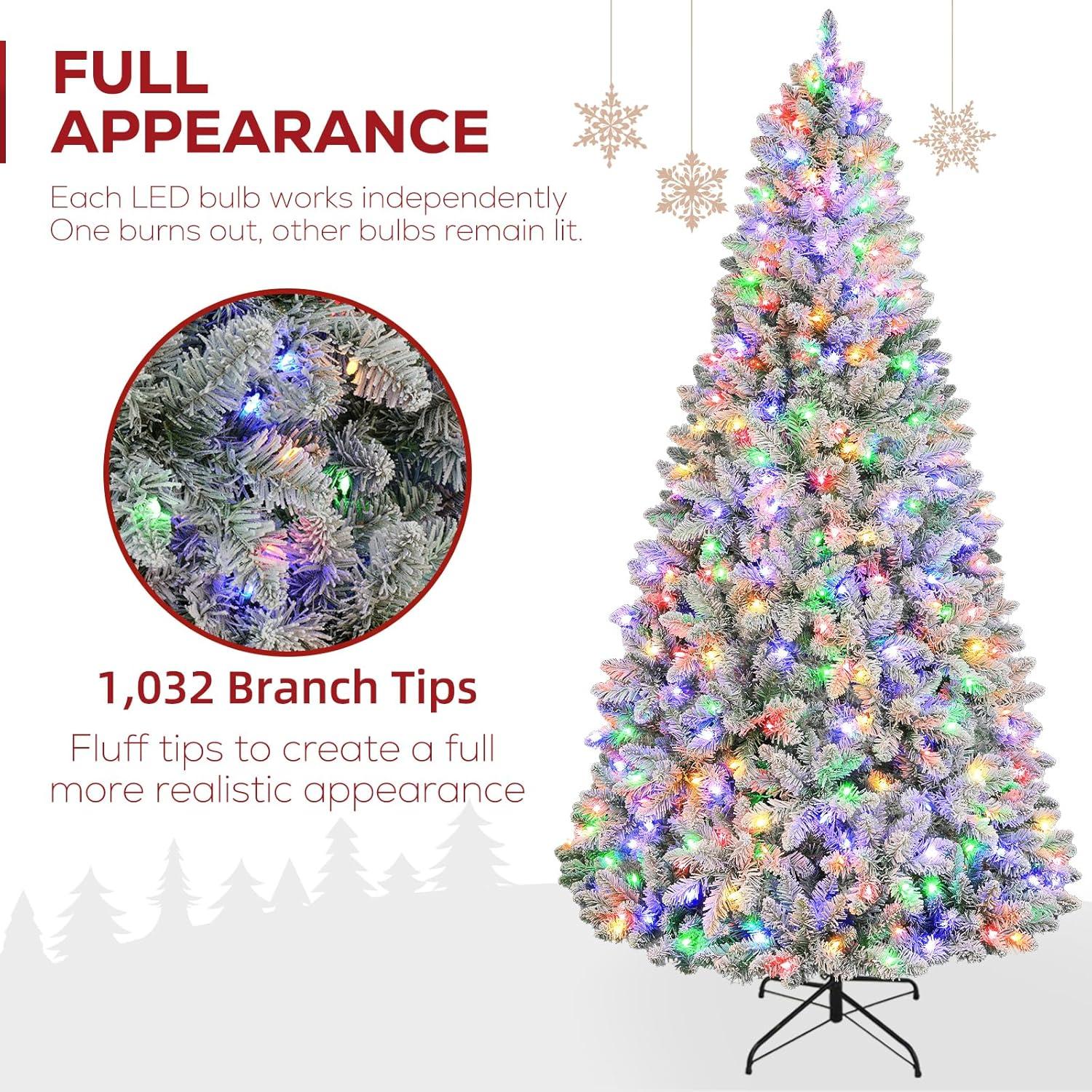Home Accents Holiday 6.5 Ft. Pre-Lit LED Festive Pine Flocked Artificial Christmas Tree
