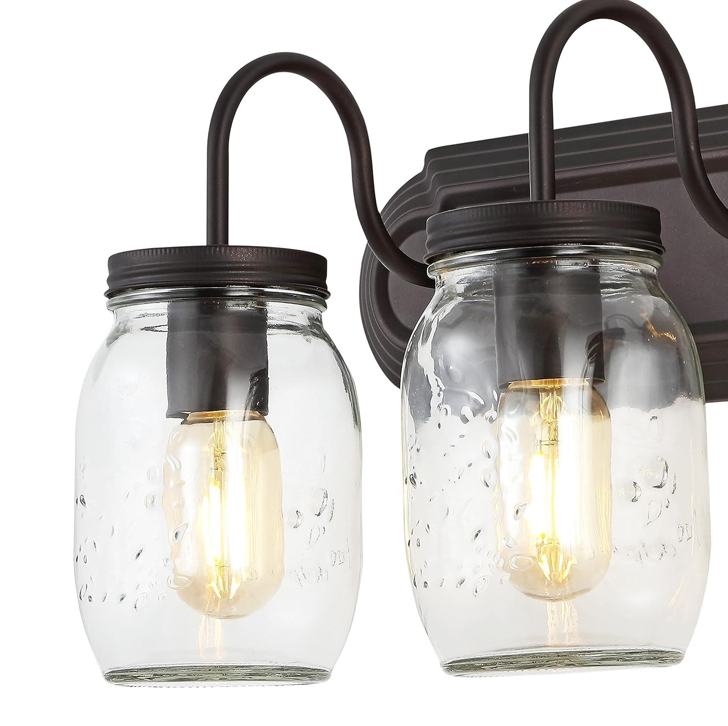 Gaines 19.3" 3-Light Farmhouse Industrial Iron Mason Jar LED Vanity, Oil Rubbed Bronze/Clear