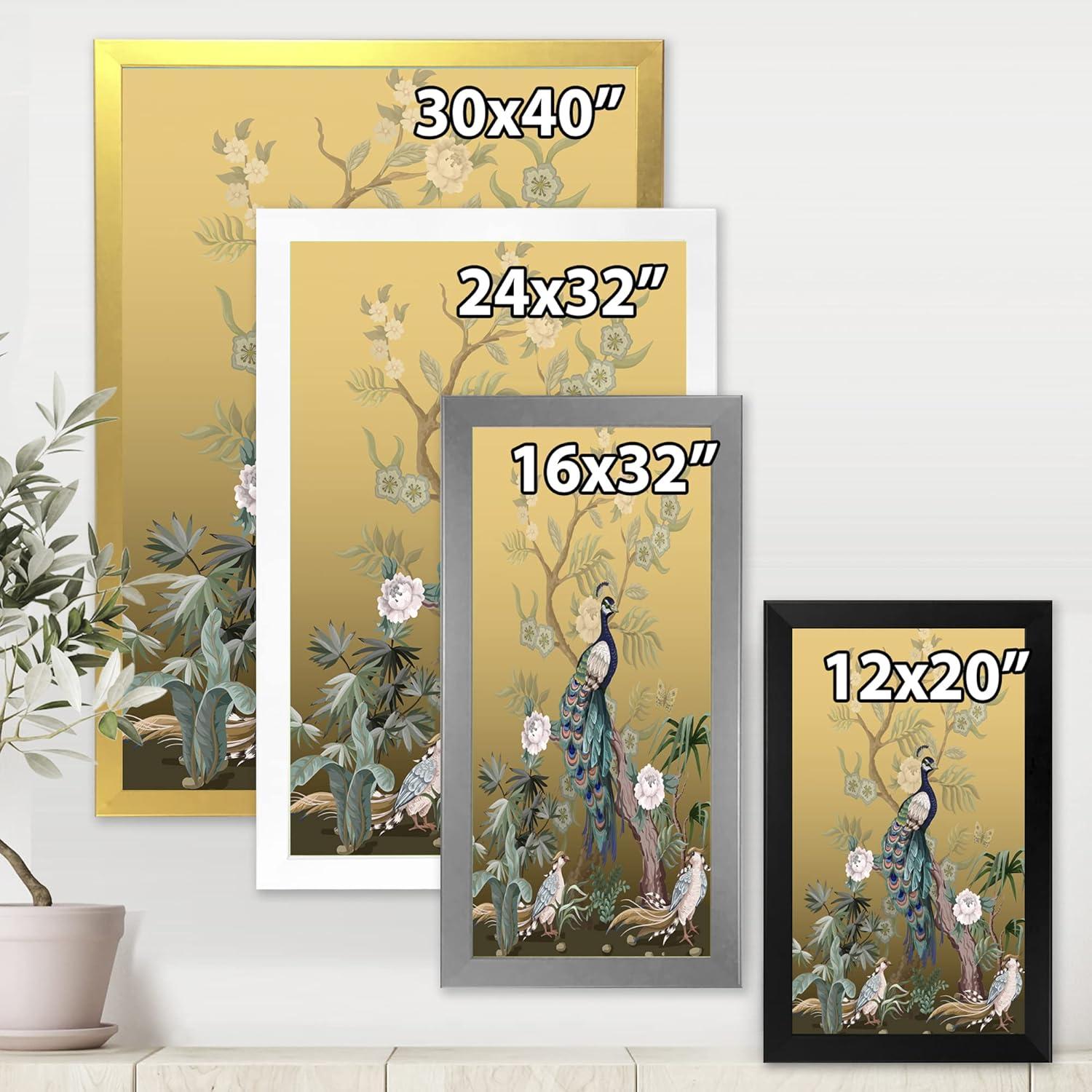 Designart 'Chinoiserie With Peonies and Birds VI' Traditional Framed Art Print