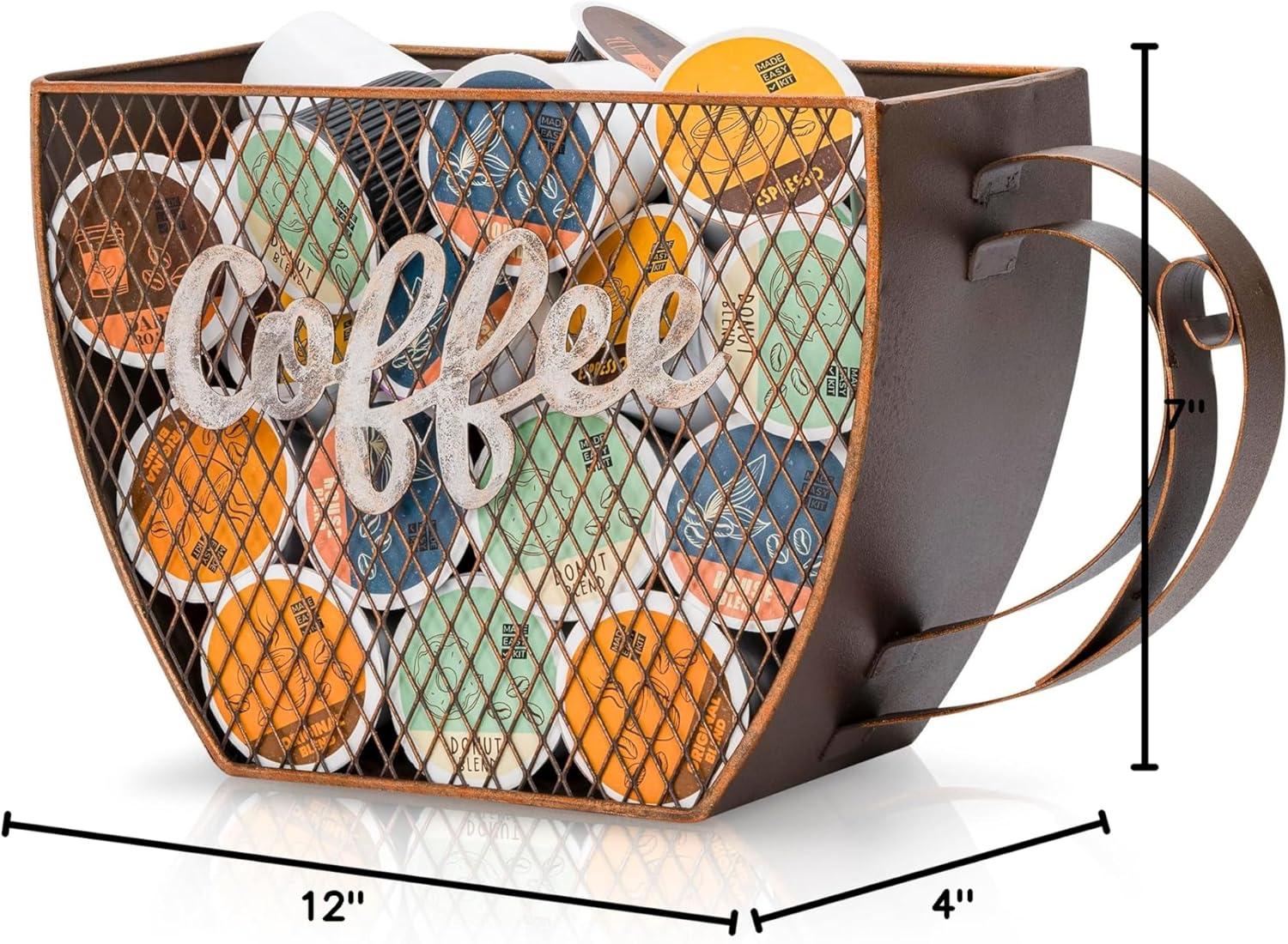 Rustic Coffee Cup Metal Pod Organizer Basket