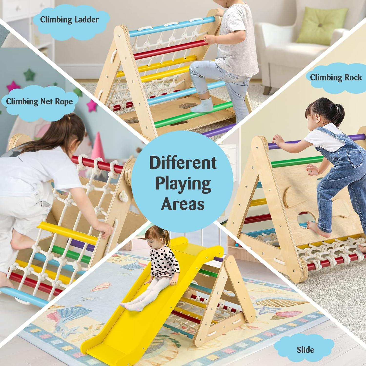 Infans 4 in 1 Wooden Climbing Triangle Set  Triangle Climber w/Ramp Multi-color
