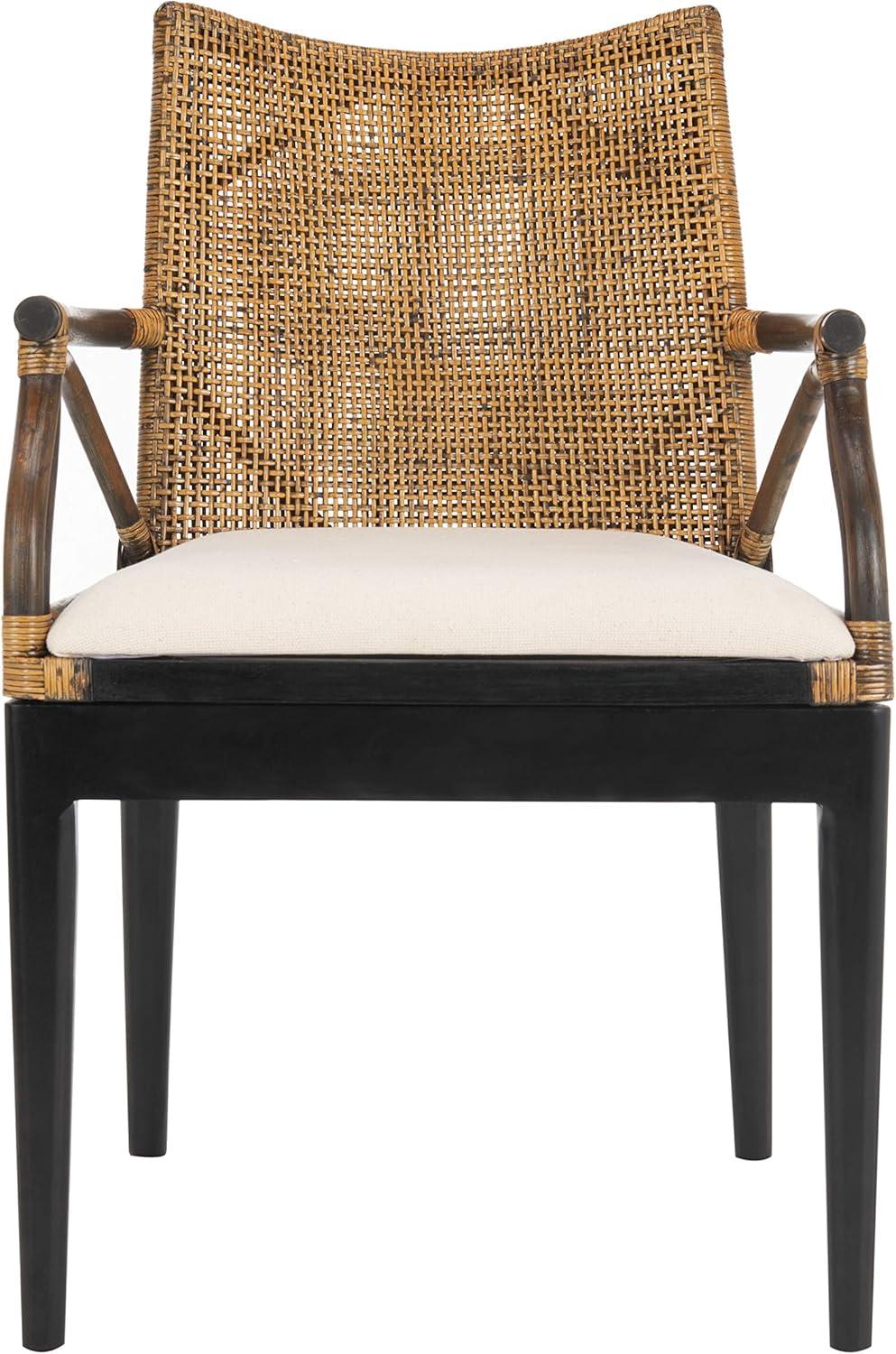 Gianni Transitional Rattan and Mahogany Arm Chair in Brown/Black