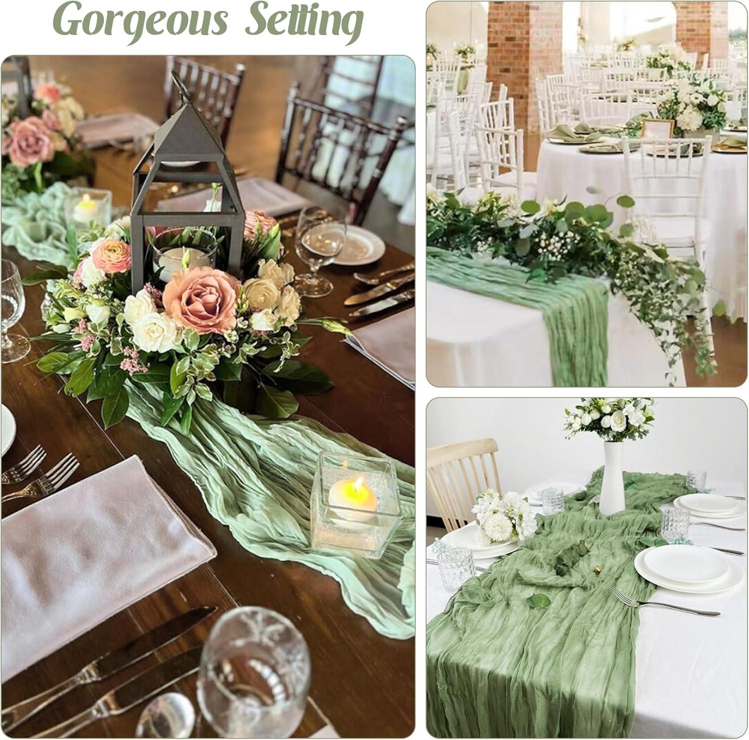 Mint Green Cheesecloth Table Runner 6 Pack 35" Boho Gauze Runner 120 inches Long Tablecloth Runner Rustic Sheer Fabric Bulk for Baby Shower Wedding Bridal Birthday Party Table Decorations