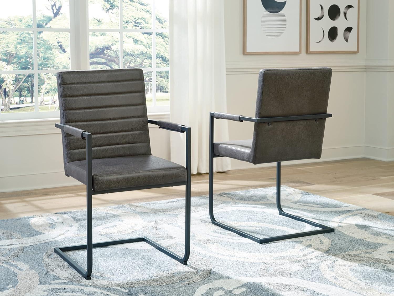 Gray Faux Leather Upholstered Arm Chair with Metal Base