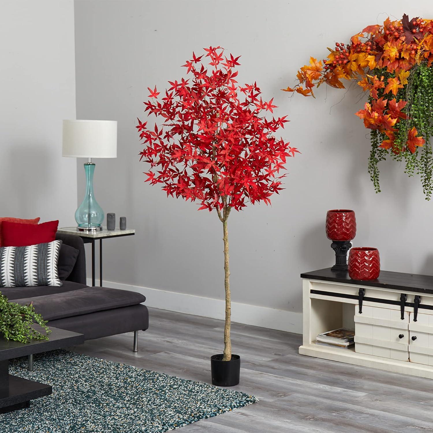 6ft Red Maple Faux Fall Tree in Black Pot