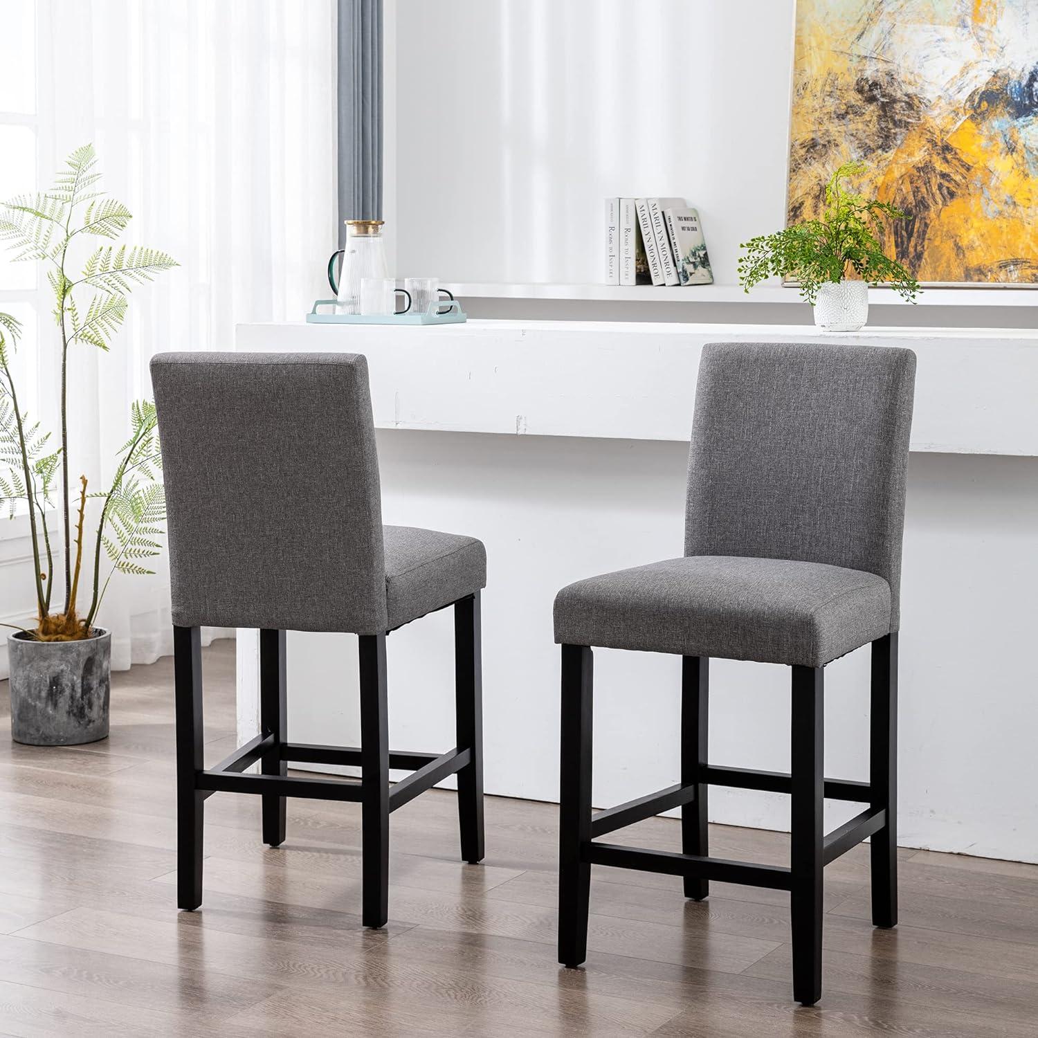 Gray Upholstered Counter Height Bar Stools with Nailhead Trim, Set of 2