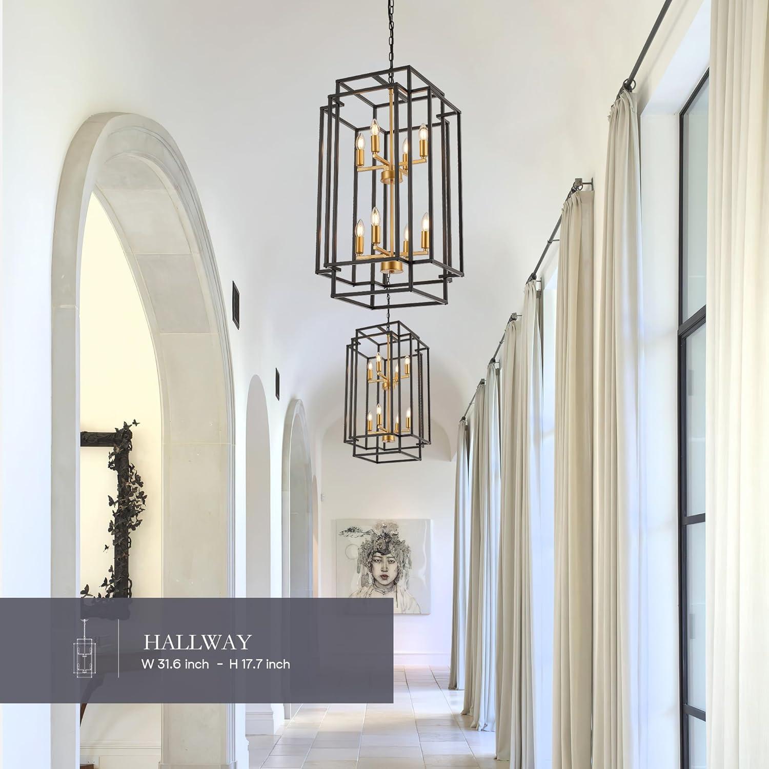 Magic Home Industrial Traditional Vantage 12/8/4 - Light Lantern Rectangle 3-Tier 2-Tier 1-Tier Chandelier Ceiling Mount E12 Adjustable Hanging Height Black