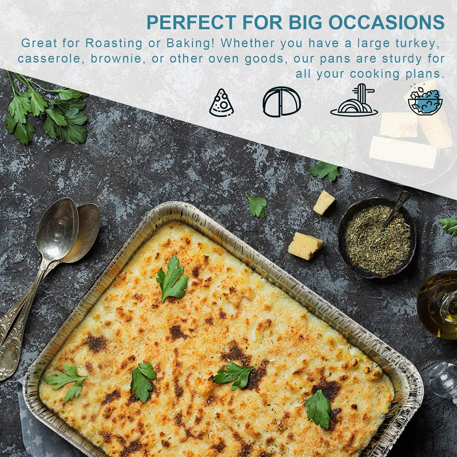 9x13 Aluminum Foil Pans (10 Pack), Disposable Half Size Deep Foil Pans, Cookware, Food Prepping, Large Pans for Baking, Reheating, Grilling