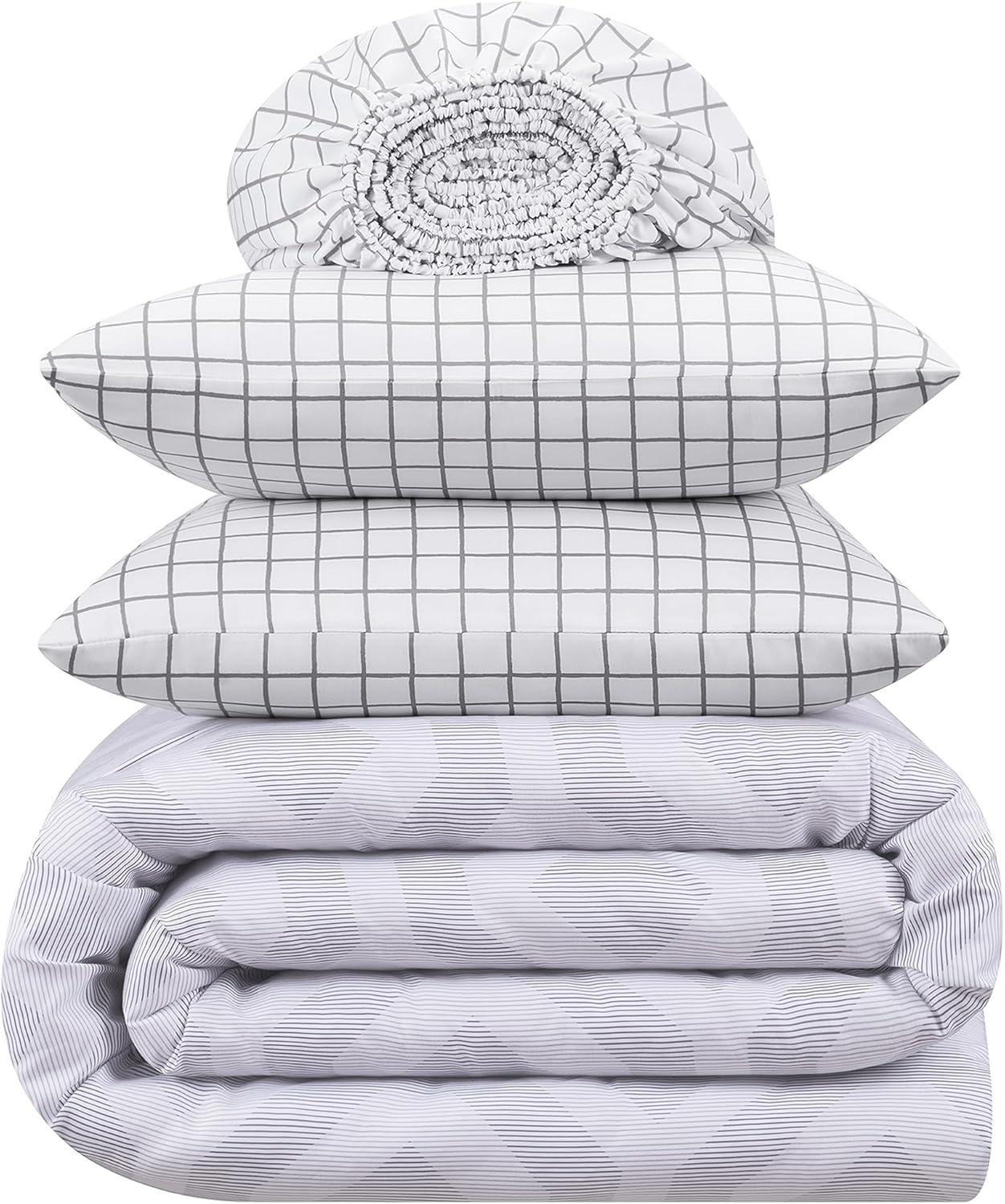 Serta Simply Clean Skyler Grey Textured Geometric 5-Piece Bedding Set, Queen