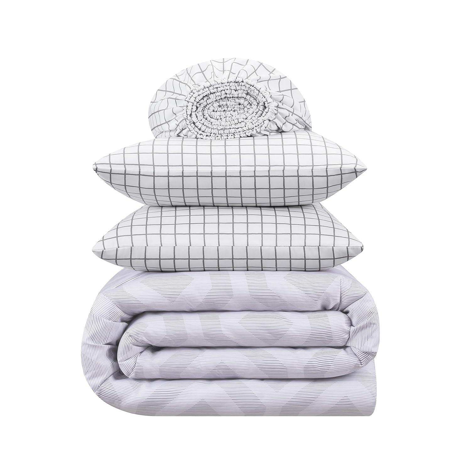 Serta Simply Clean Skyler Grey Textured Geometric 5-Piece Bedding Set, Queen