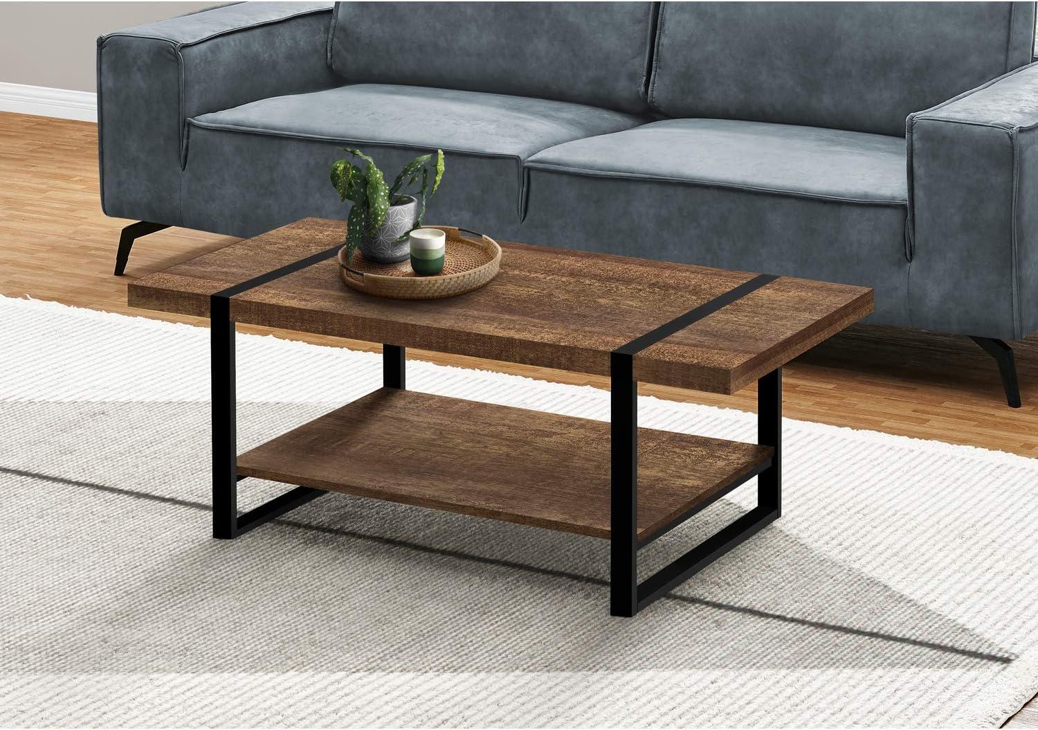 Coffee Table with Brown Reclaimed Wood-Look & Black Metal