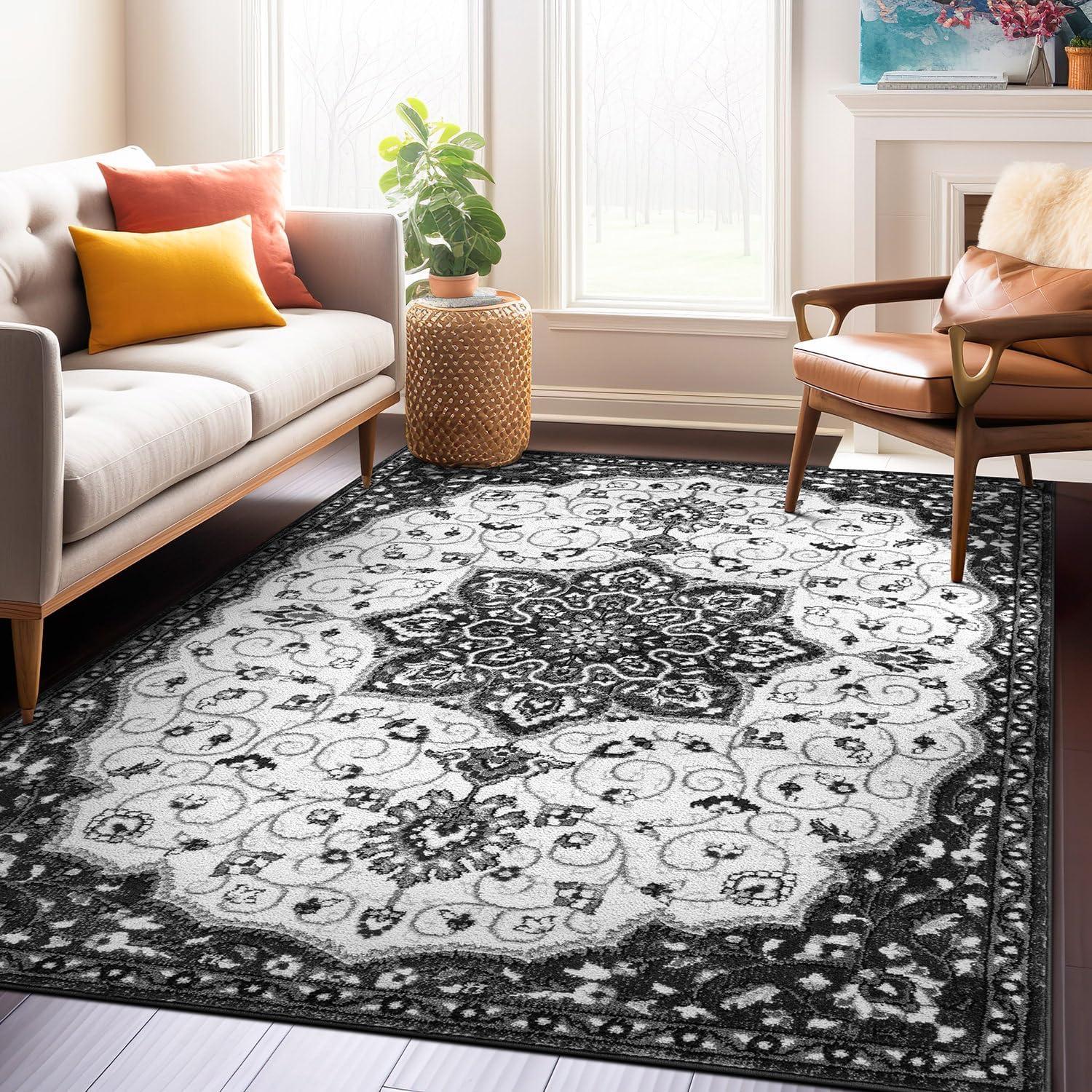 World Rug Gallery Traditional Medallion Area Rug - BLACK 5' X 7'