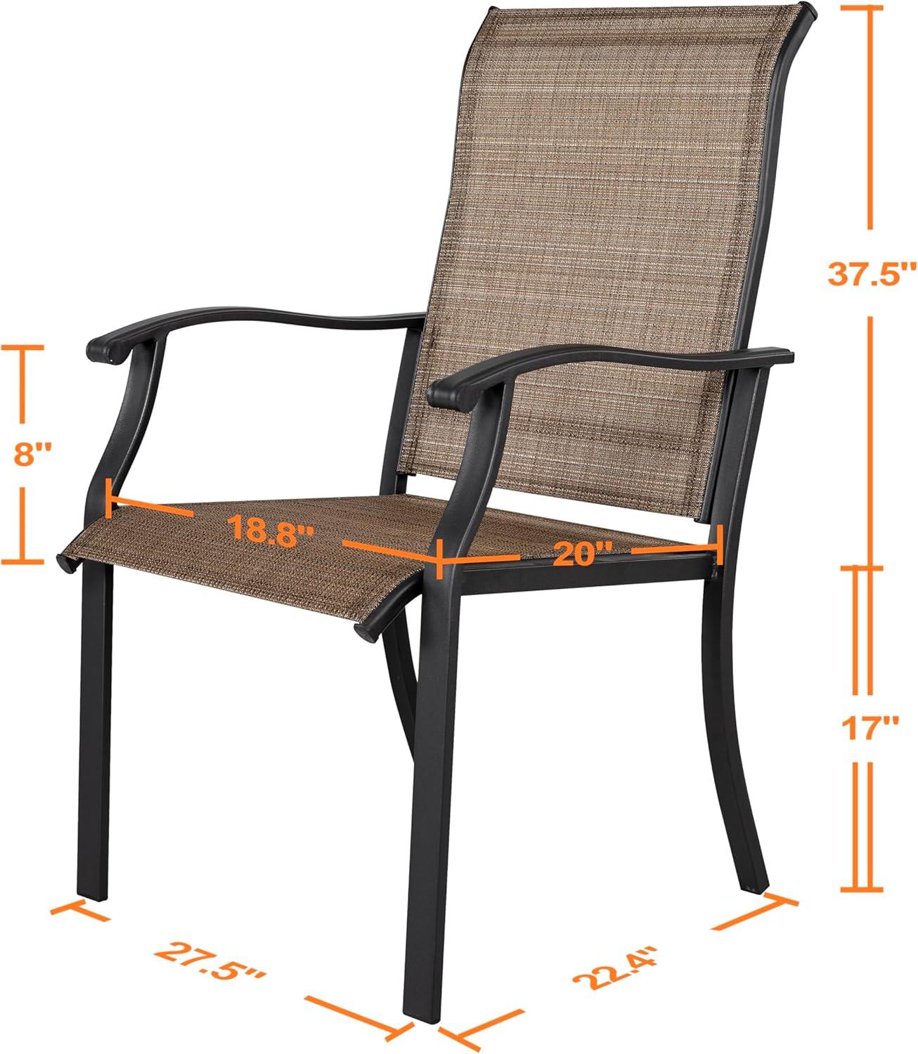 Black and Brown Steel Frame Outdoor Dining Chairs with Armrests