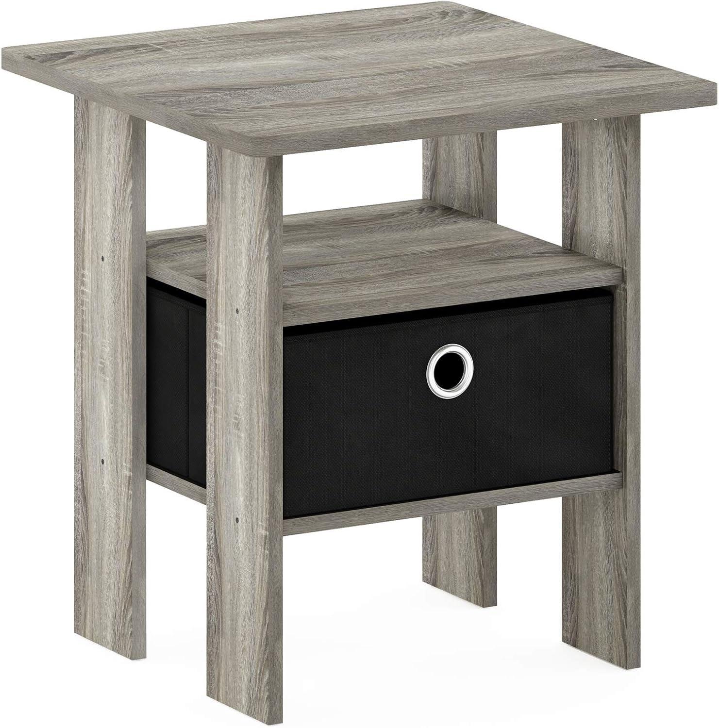 French Oak Grey and Black Engineered Wood End Table with Storage