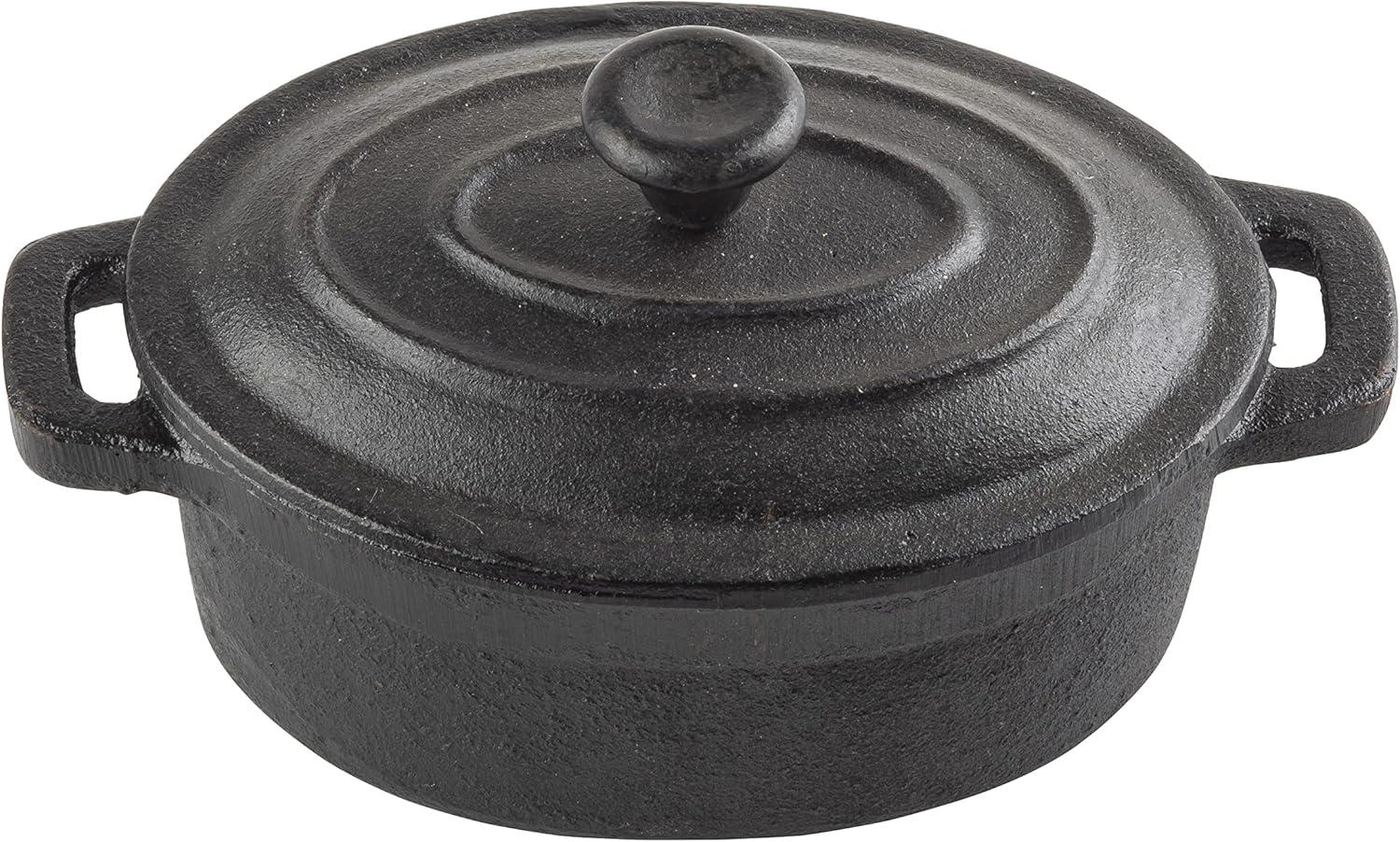 Cast Iron Mini Oval Casserole with Lid Cookware, 8-Ounce, Black