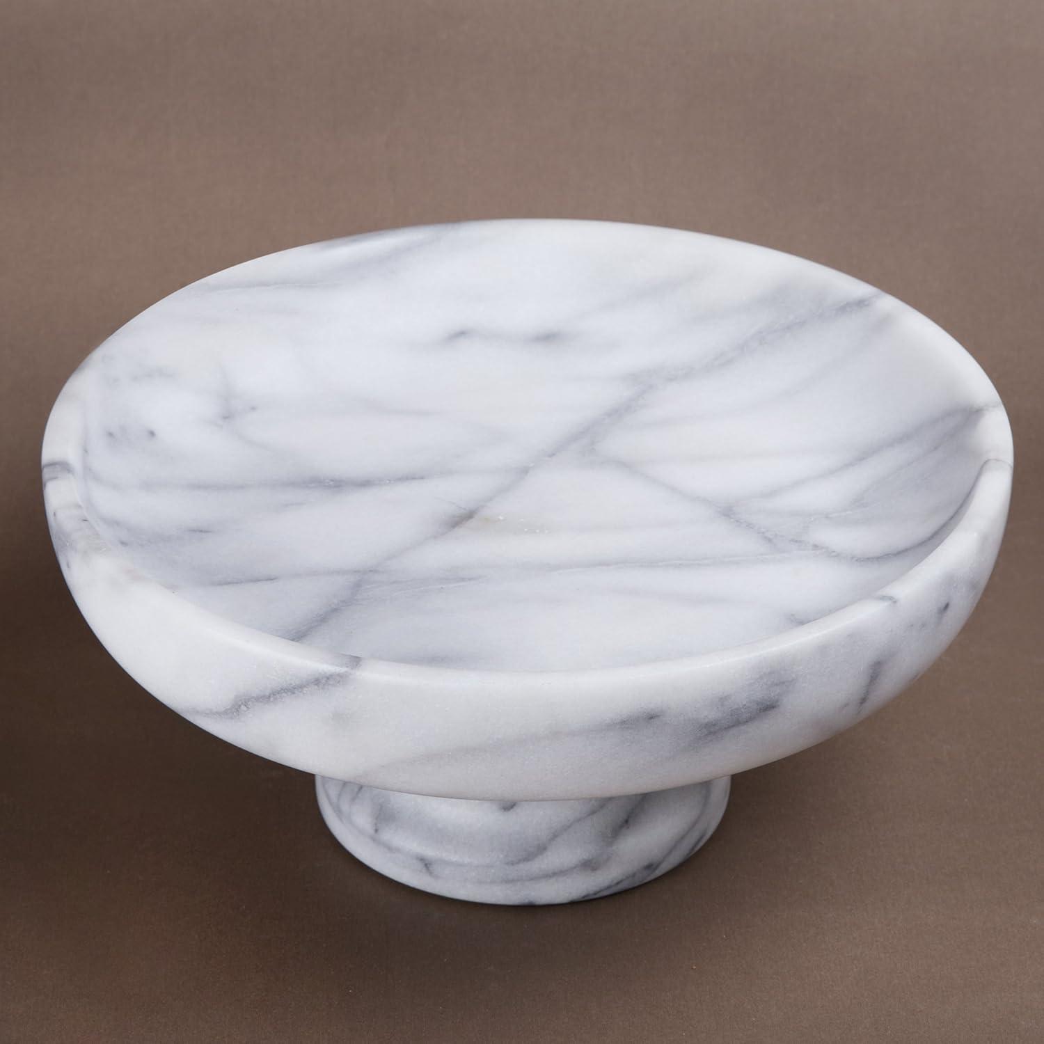 EVCO International 74754 White Marble 10 in. x 10 in. Fruit Bowl on Pedestal