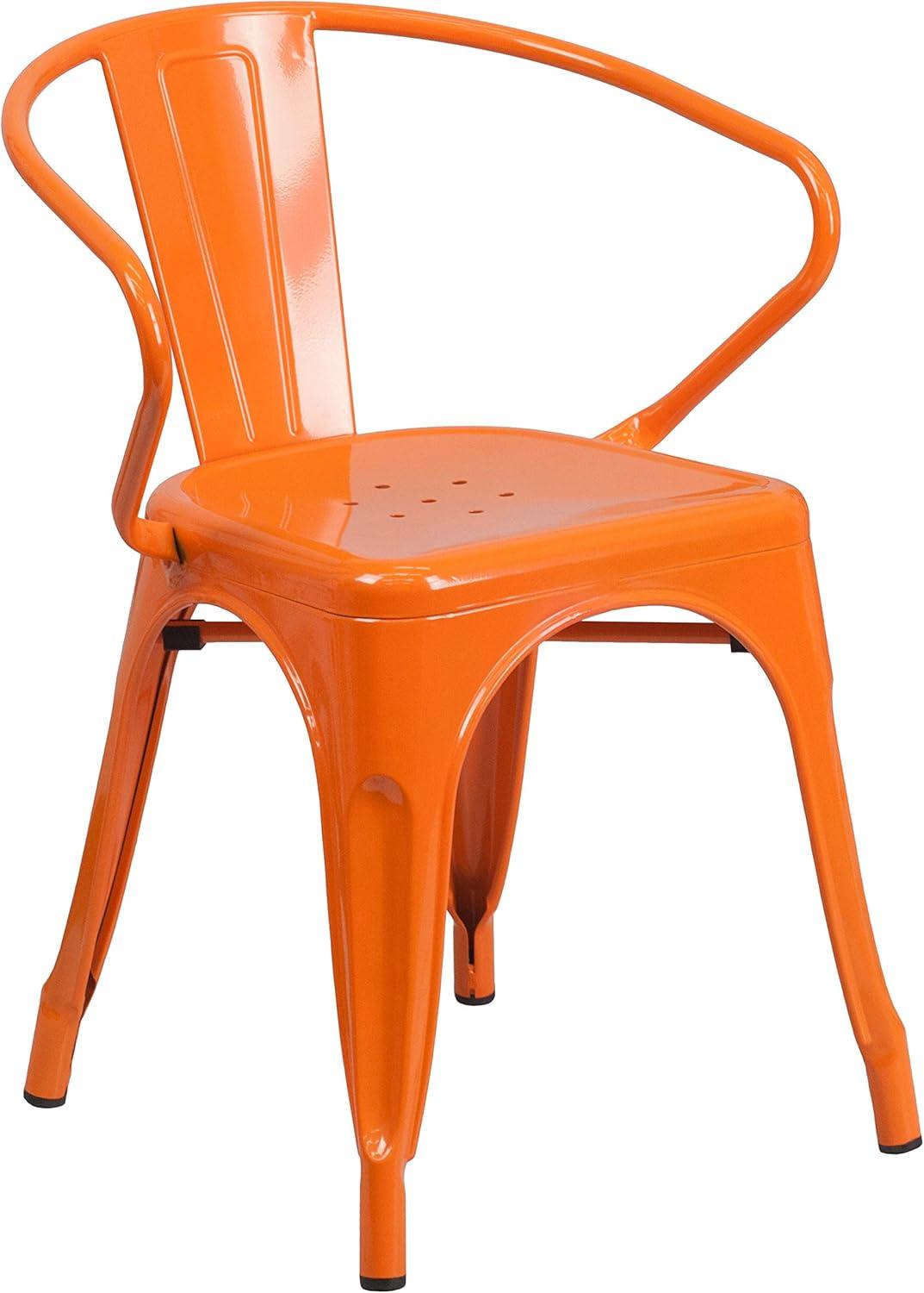 Emma and Oliver Commercial Grade 31.5" Square Orange Metal Indoor-Outdoor Table Set-4 Arm Chairs