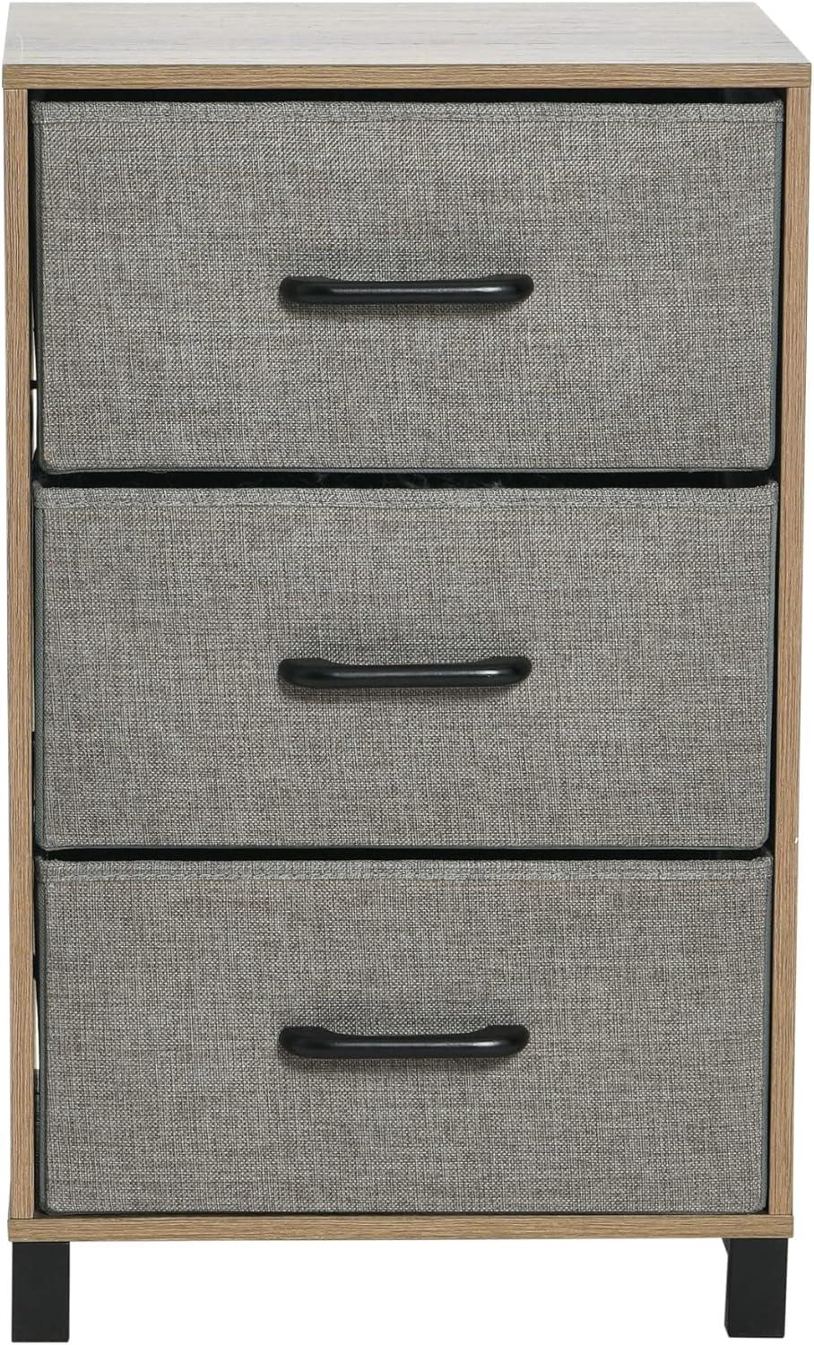 Household Essentials Dresser Nightstand Chest of Drawers Ashwood Rustic Wood Grain with 3 Grey Strorage Drawers