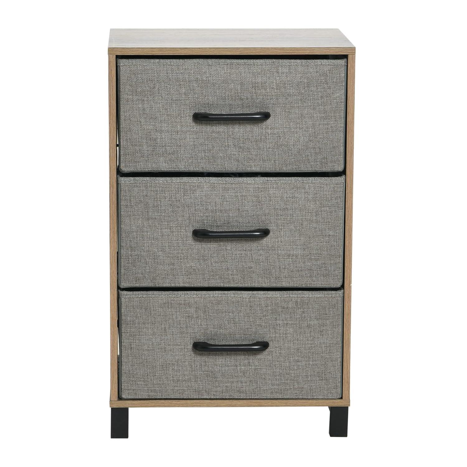 Household Essentials Dresser Nightstand Chest of Drawers Ashwood Rustic Wood Grain with 3 Grey Strorage Drawers