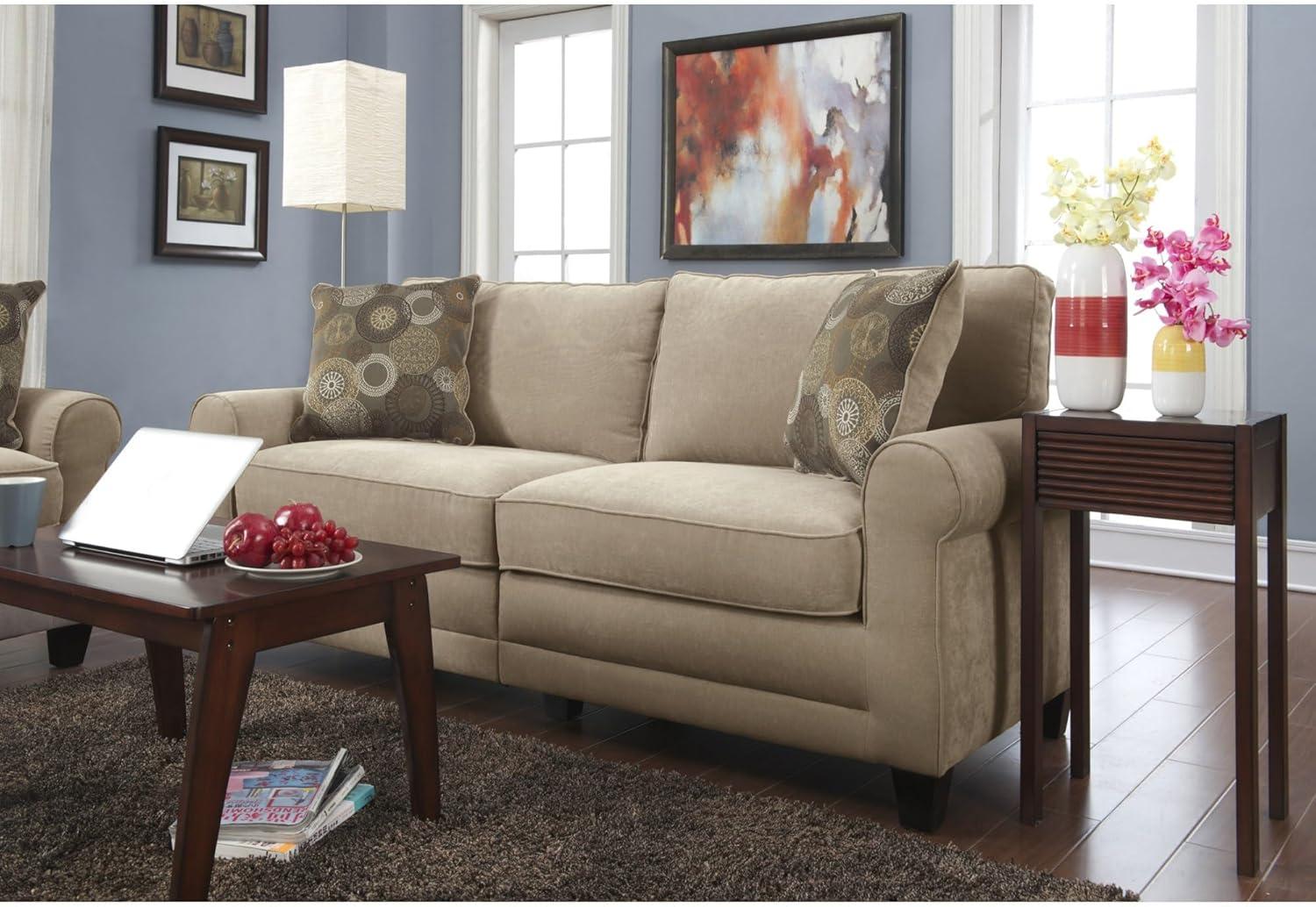 Beige Rolled Arm Polyester Sofa with Soft Pillow Back