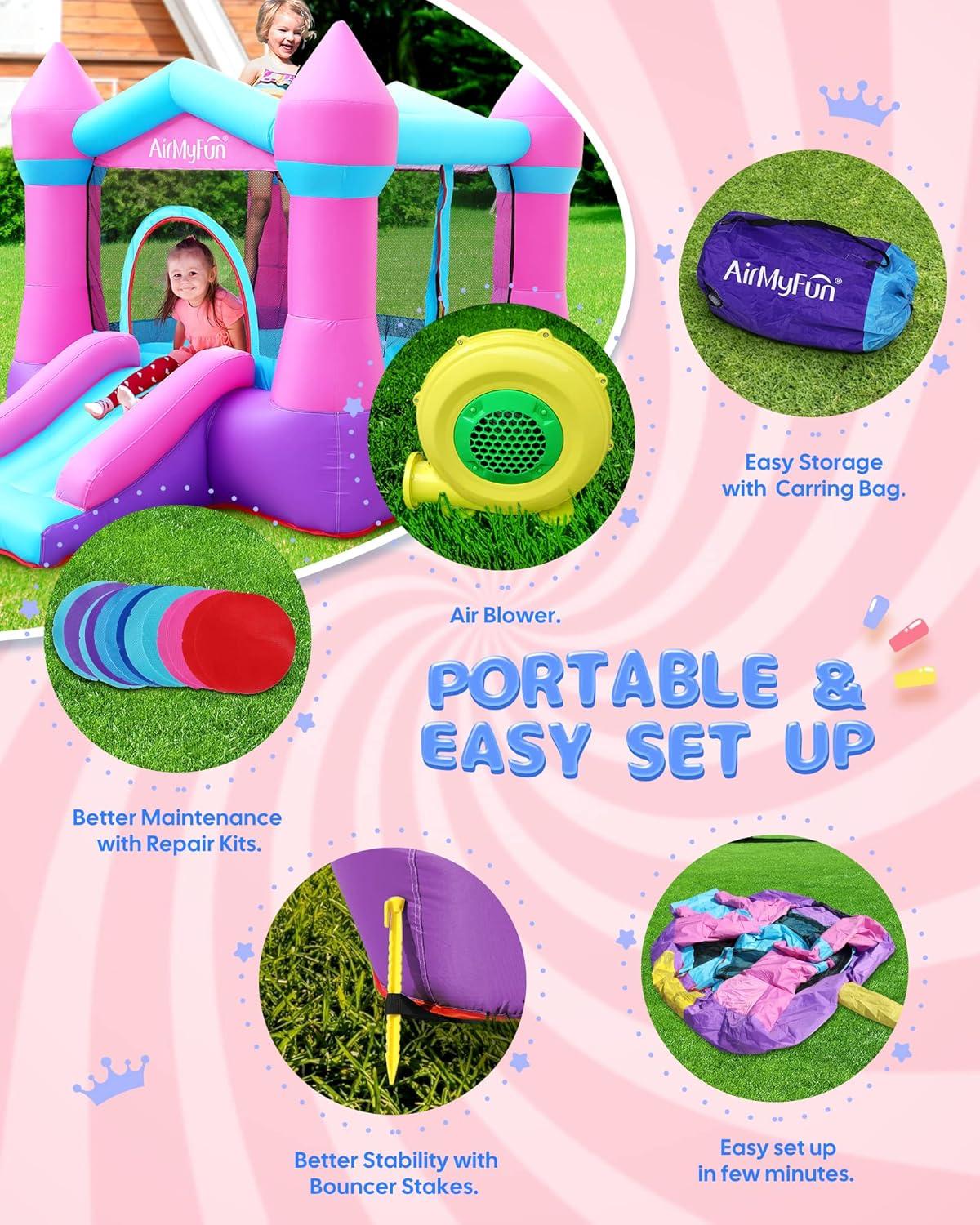 AirMyFun Pink and Purple Inflatable Bounce House with Slide