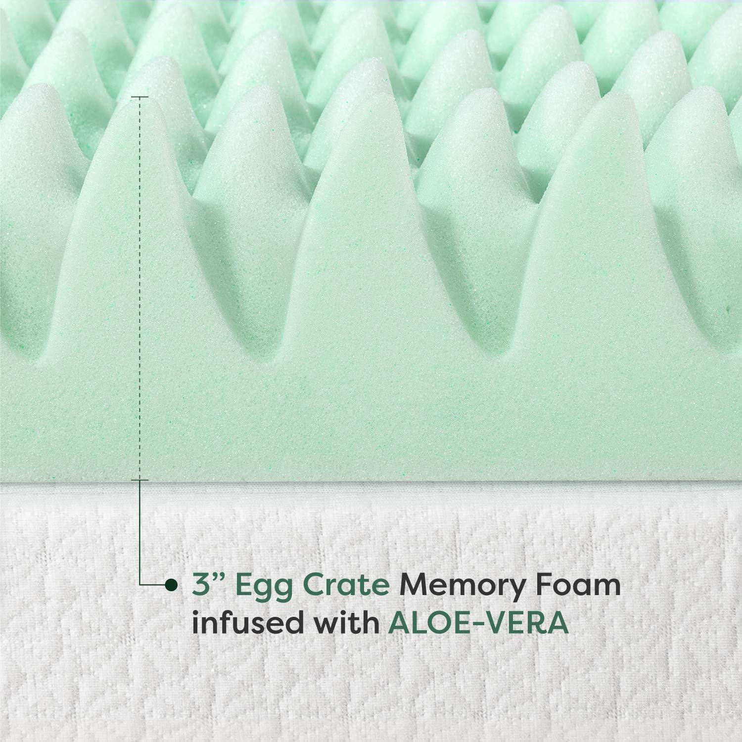 Crown Comfort 3 Inch Egg Crate Memory Foam Mattress Topper with Calming Aloe Infusion Twin